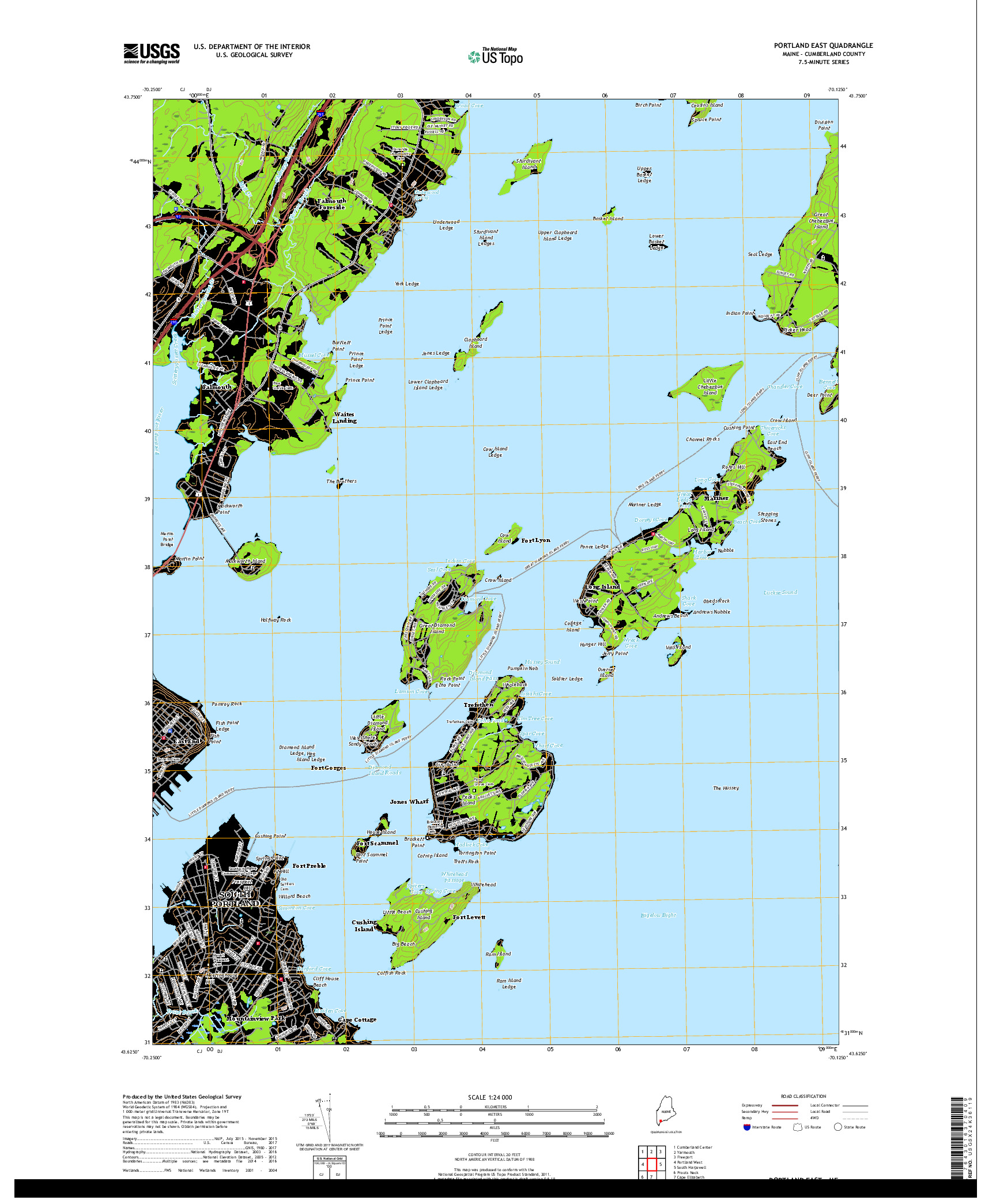 USGS US TOPO 7.5-MINUTE MAP FOR PORTLAND EAST, ME 2018
