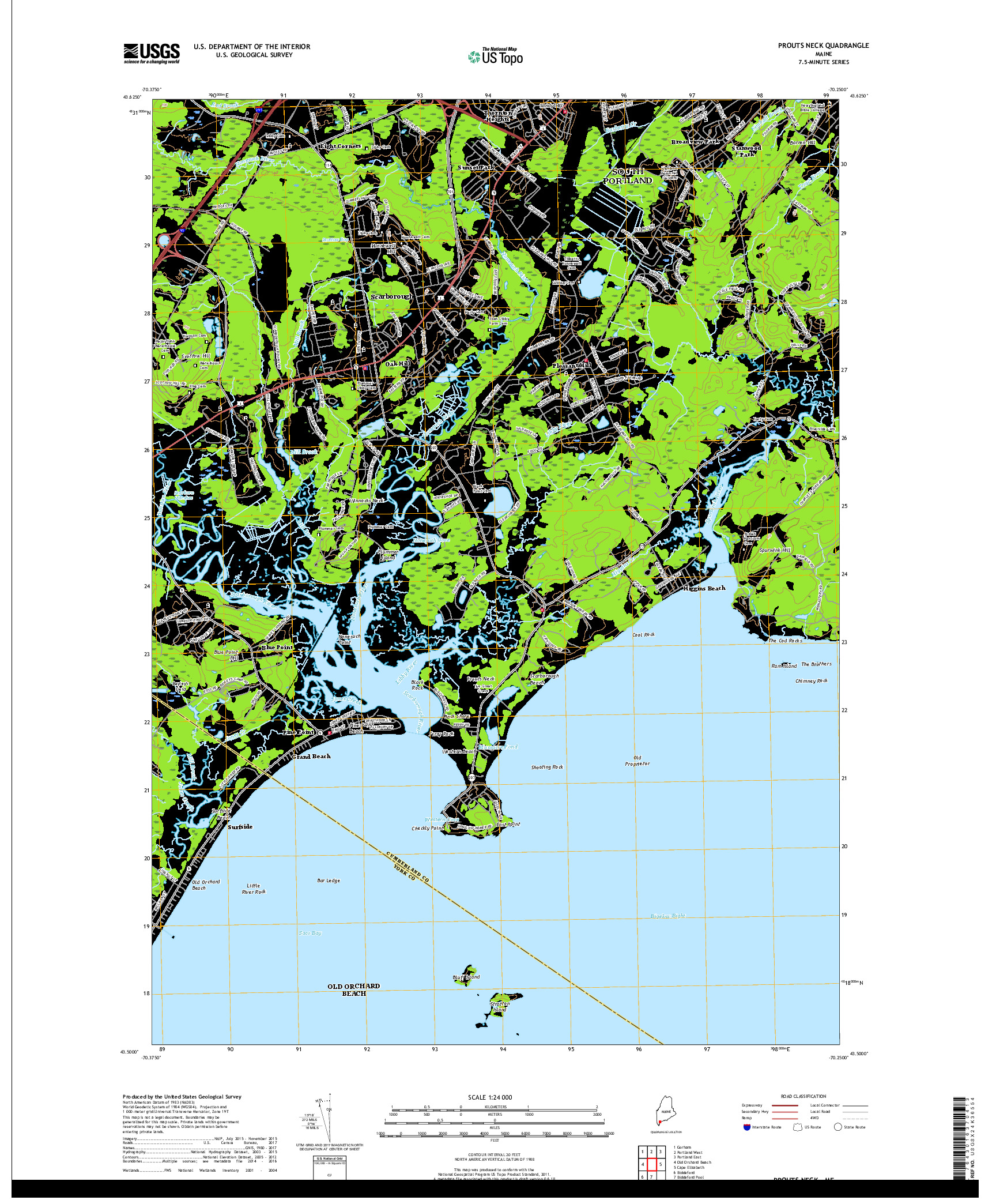USGS US TOPO 7.5-MINUTE MAP FOR PROUTS NECK, ME 2018
