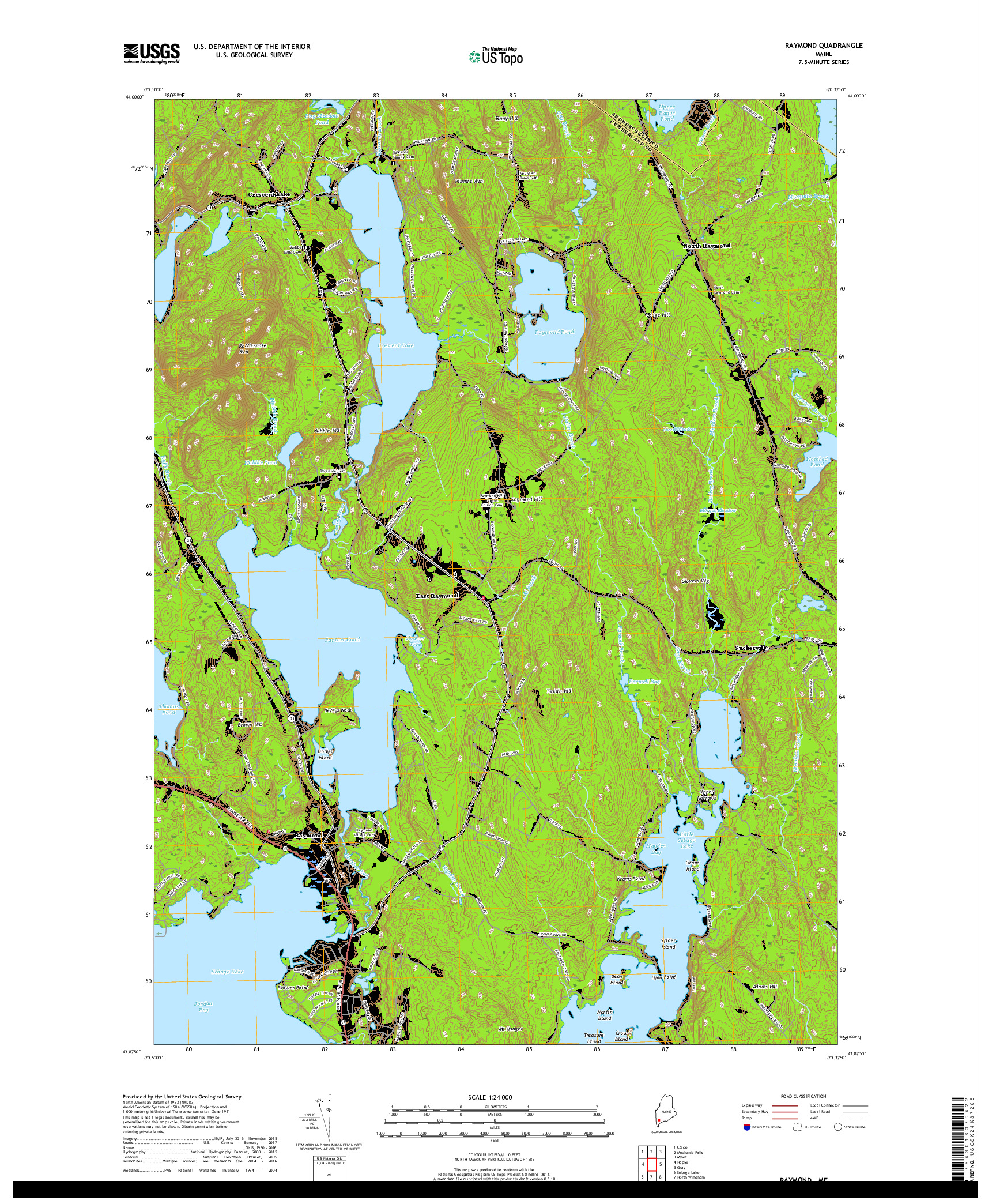 USGS US TOPO 7.5-MINUTE MAP FOR RAYMOND, ME 2018