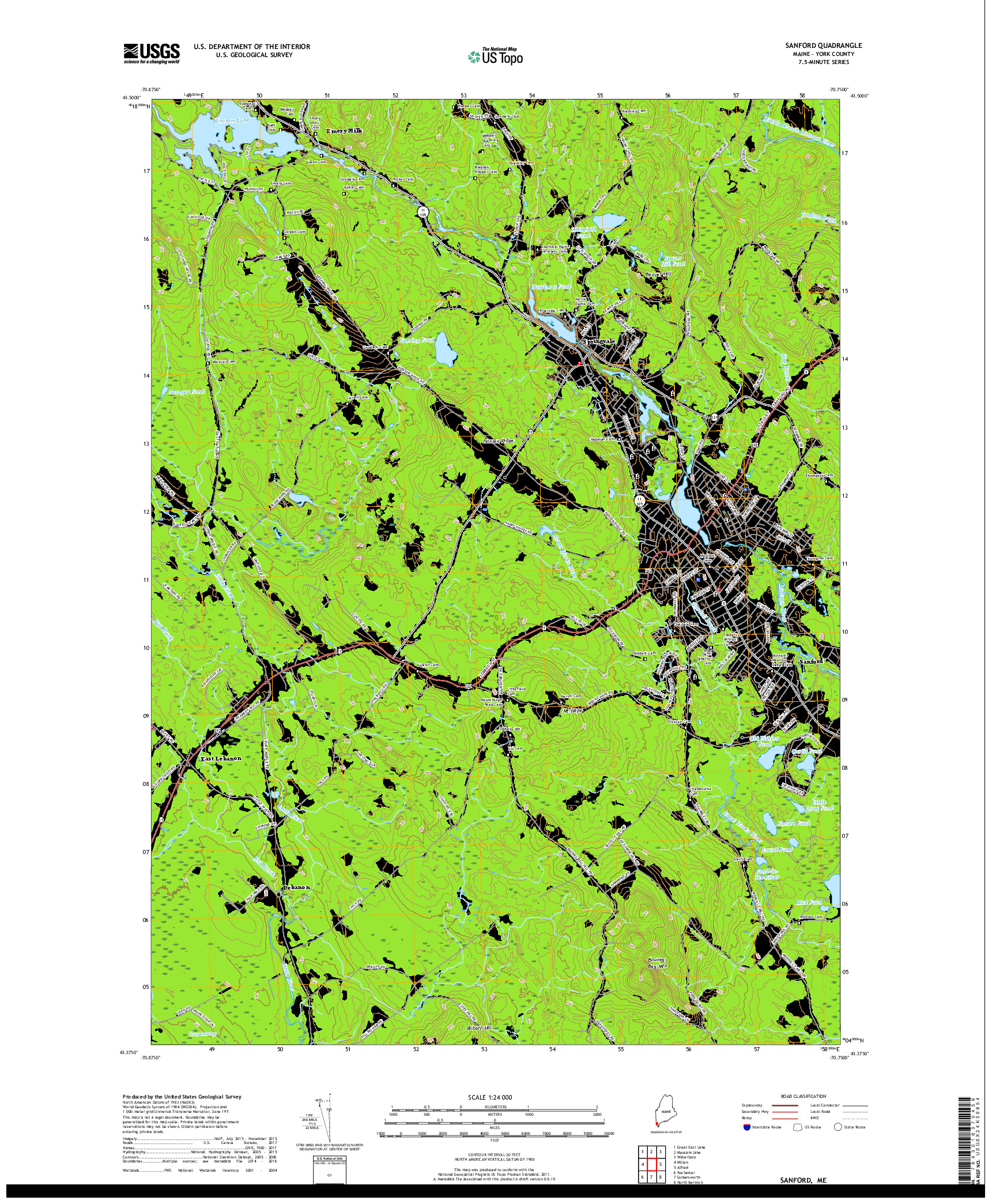 USGS US TOPO 7.5-MINUTE MAP FOR SANFORD, ME 2018