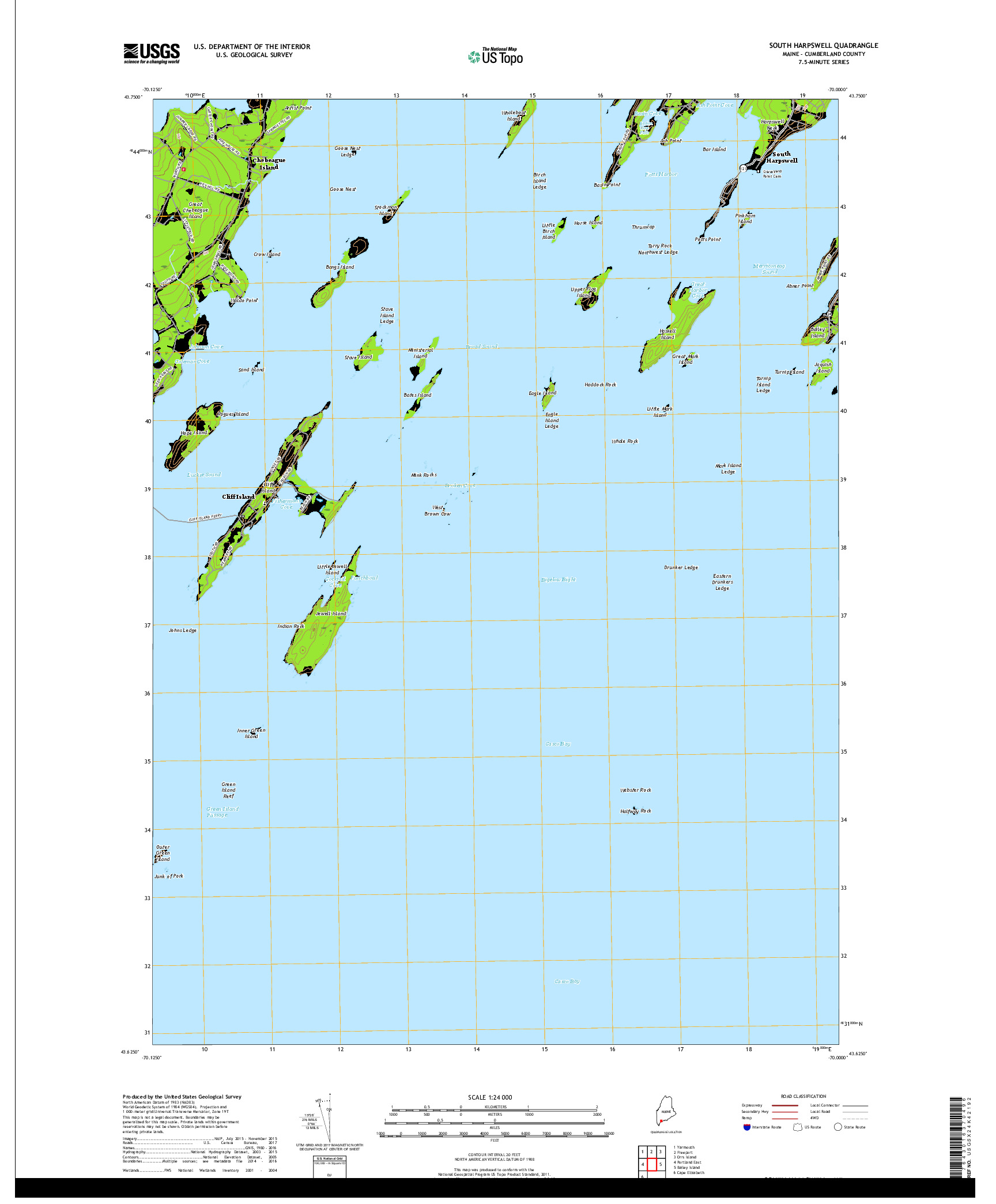 USGS US TOPO 7.5-MINUTE MAP FOR SOUTH HARPSWELL, ME 2018