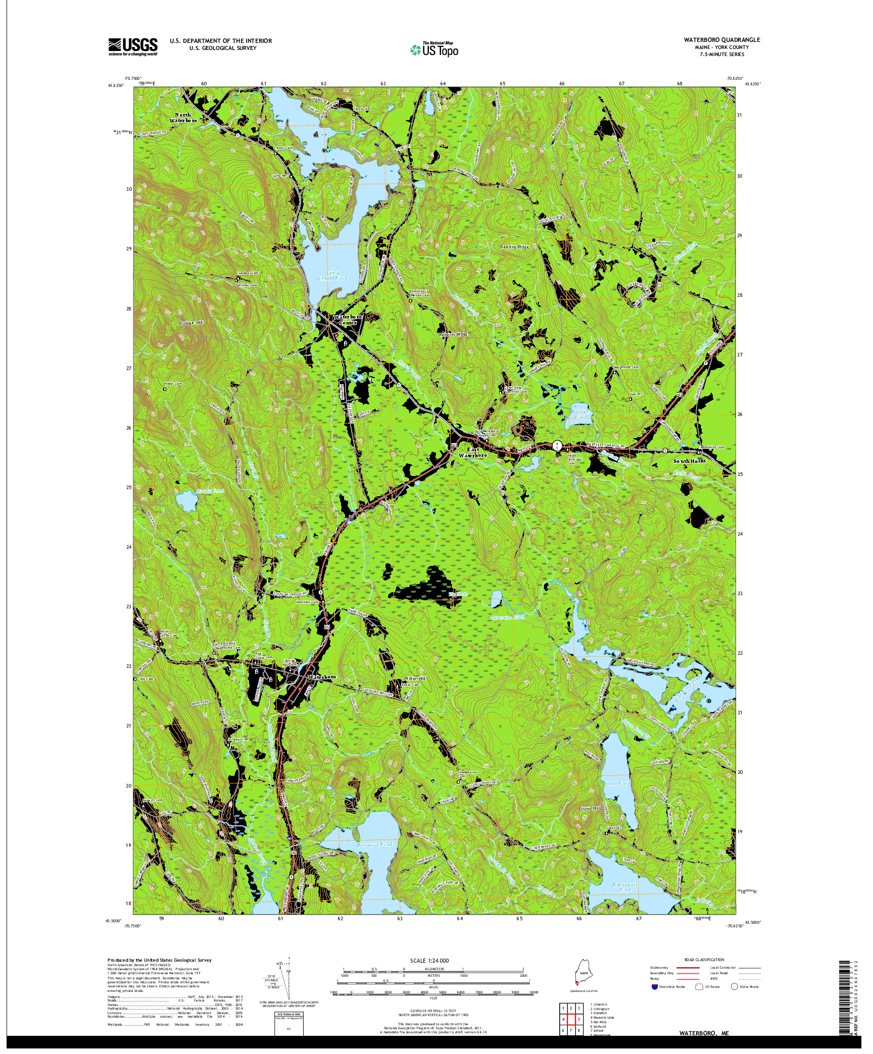 USGS US TOPO 7.5-MINUTE MAP FOR WATERBORO, ME 2018