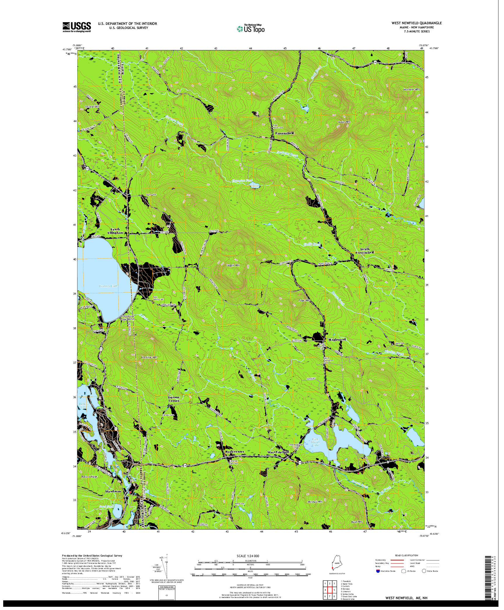 USGS US TOPO 7.5-MINUTE MAP FOR WEST NEWFIELD, ME,NH 2018