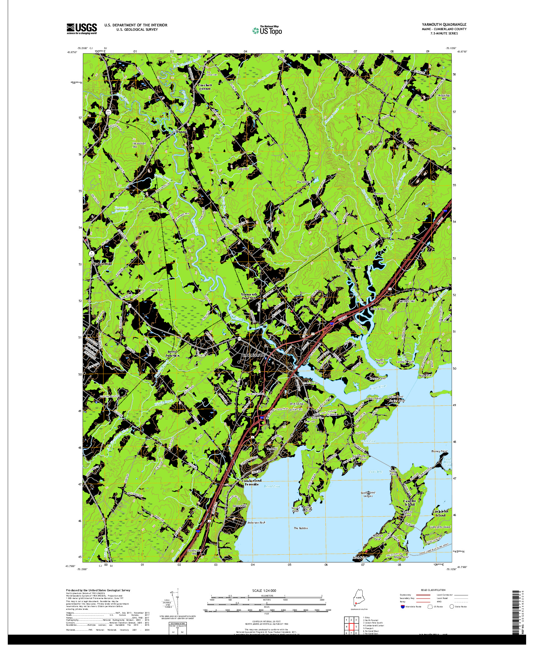 USGS US TOPO 7.5-MINUTE MAP FOR YARMOUTH, ME 2018