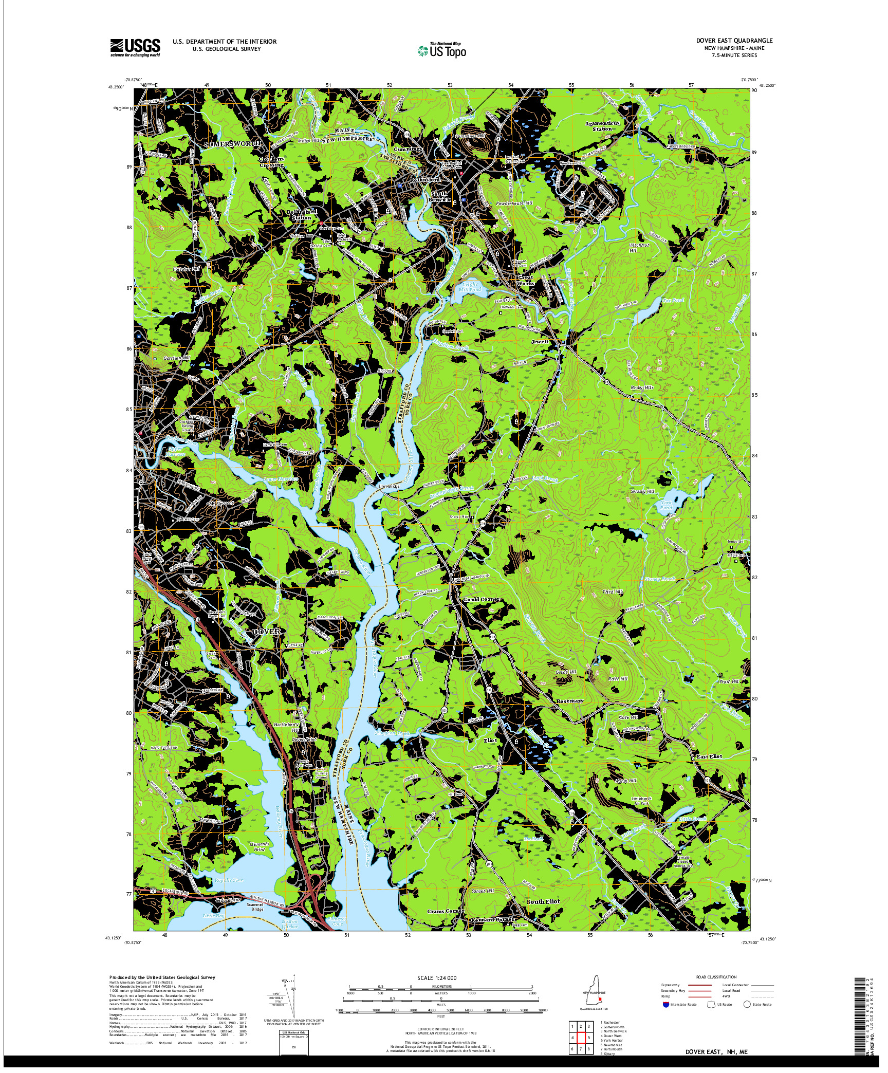 USGS US TOPO 7.5-MINUTE MAP FOR DOVER EAST, NH,ME 2018