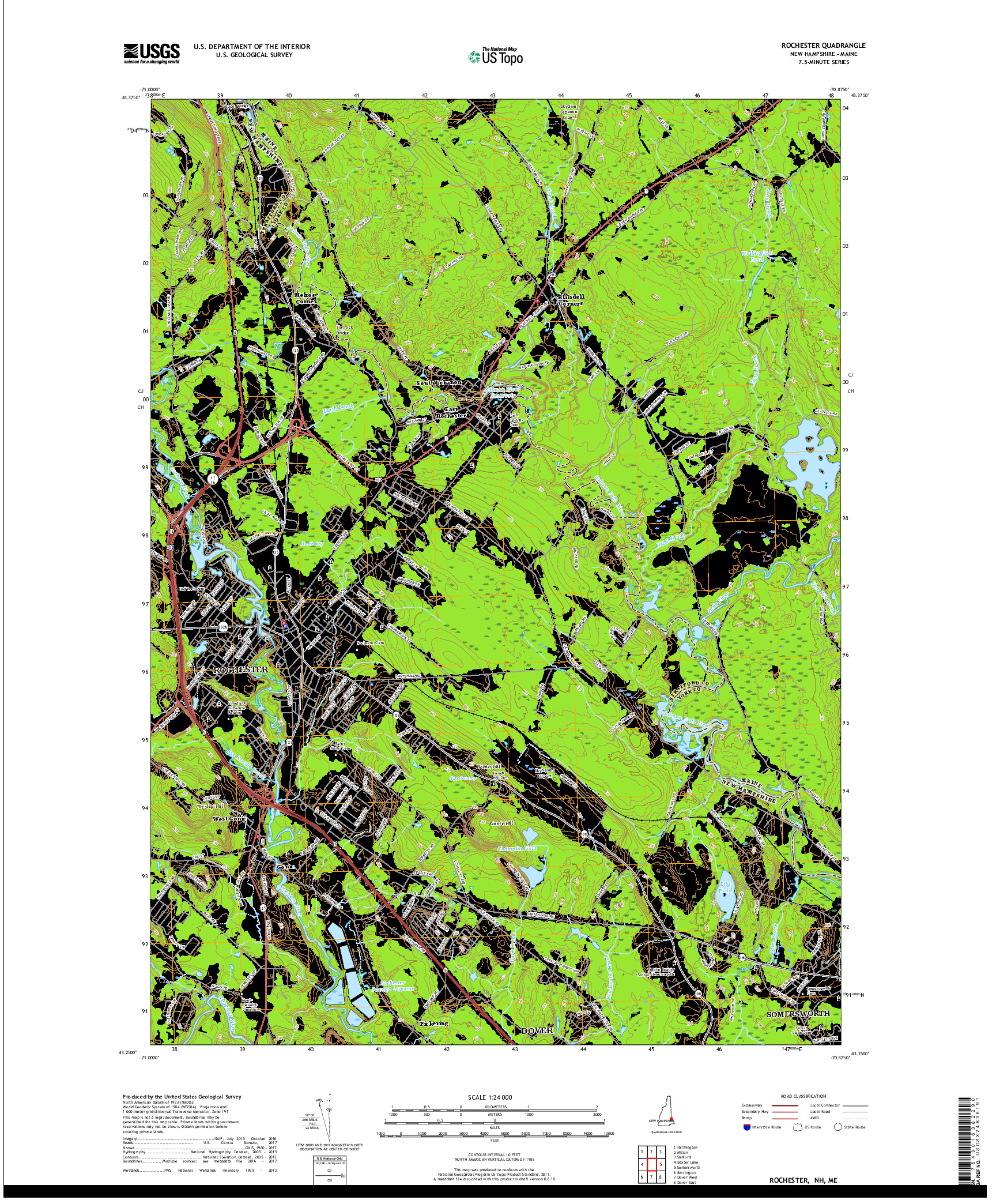 USGS US TOPO 7.5-MINUTE MAP FOR ROCHESTER, NH,ME 2018