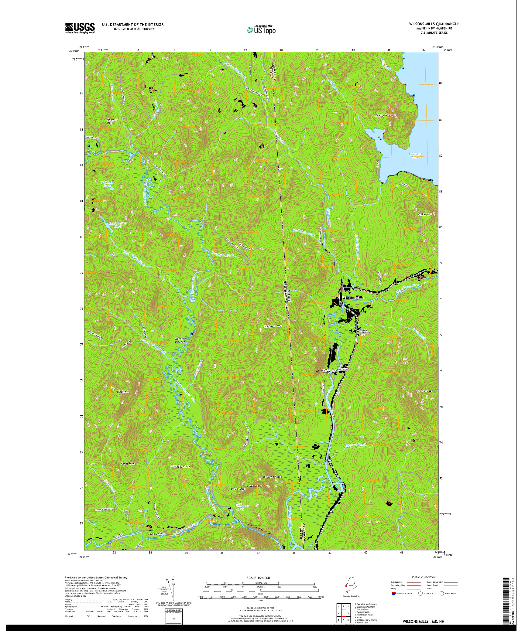 USGS US TOPO 7.5-MINUTE MAP FOR WILSONS MILLS, ME,NH 2018