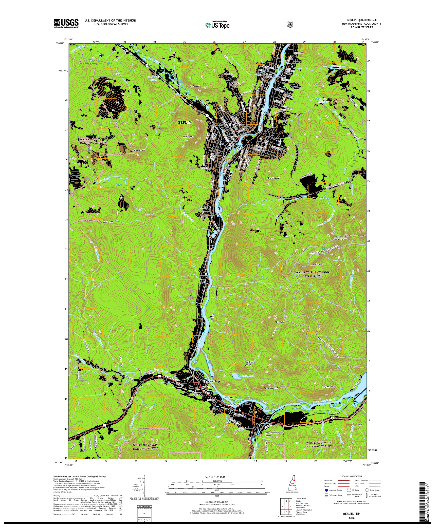 USGS US TOPO 7.5-MINUTE MAP FOR BERLIN, NH 2018