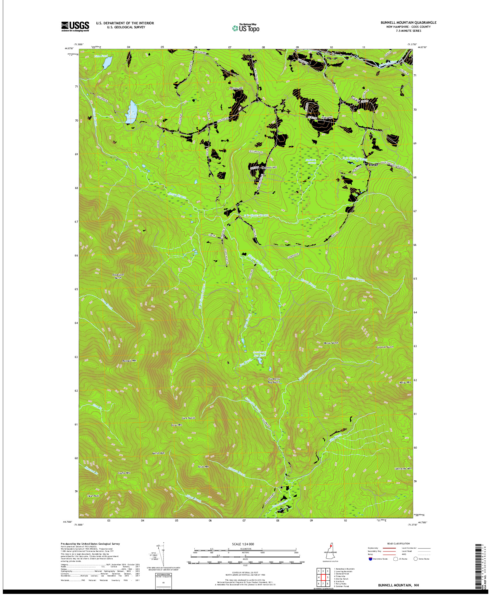 USGS US TOPO 7.5-MINUTE MAP FOR BUNNELL MOUNTAIN, NH 2018