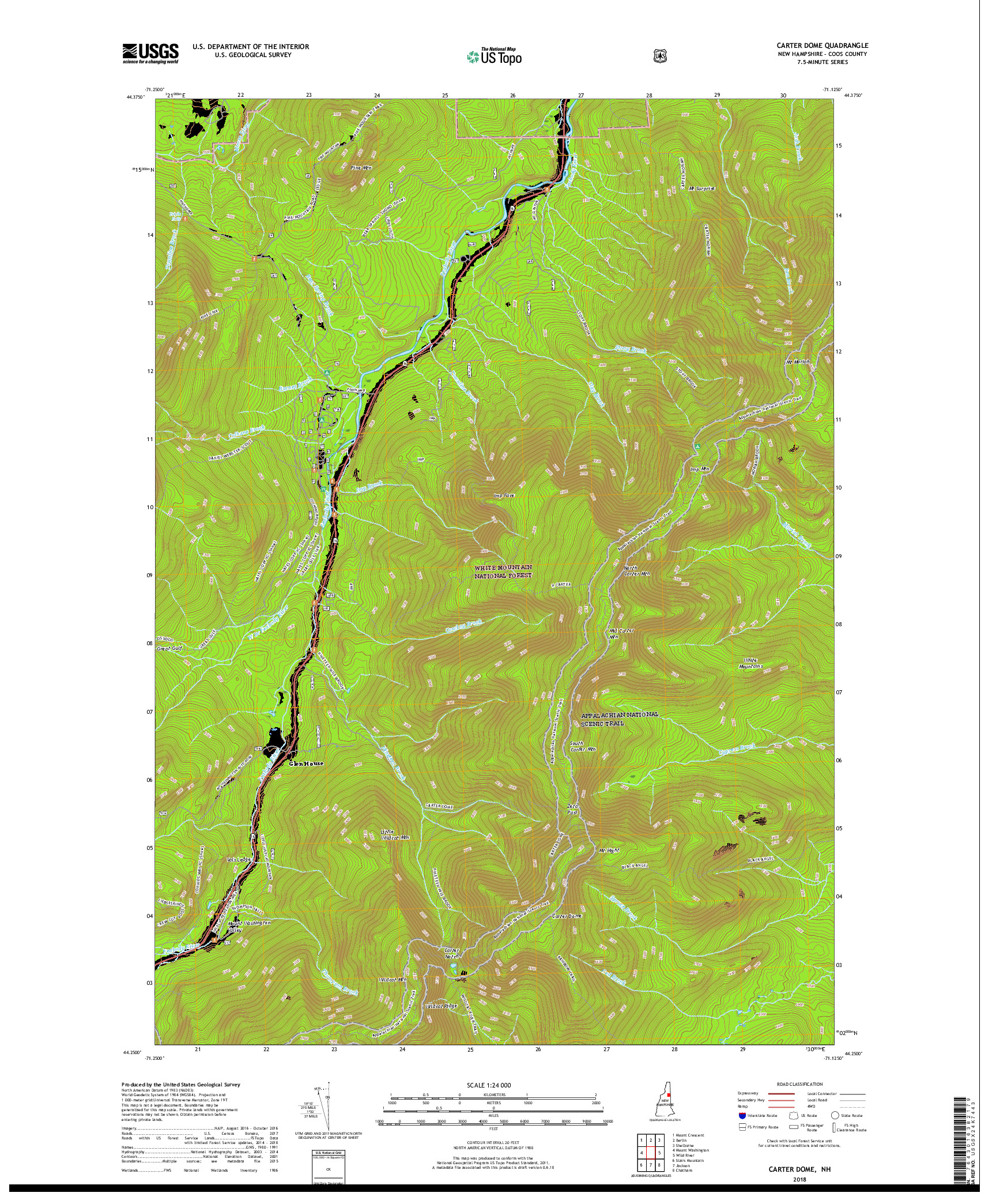 USGS US TOPO 7.5-MINUTE MAP FOR CARTER DOME, NH 2018