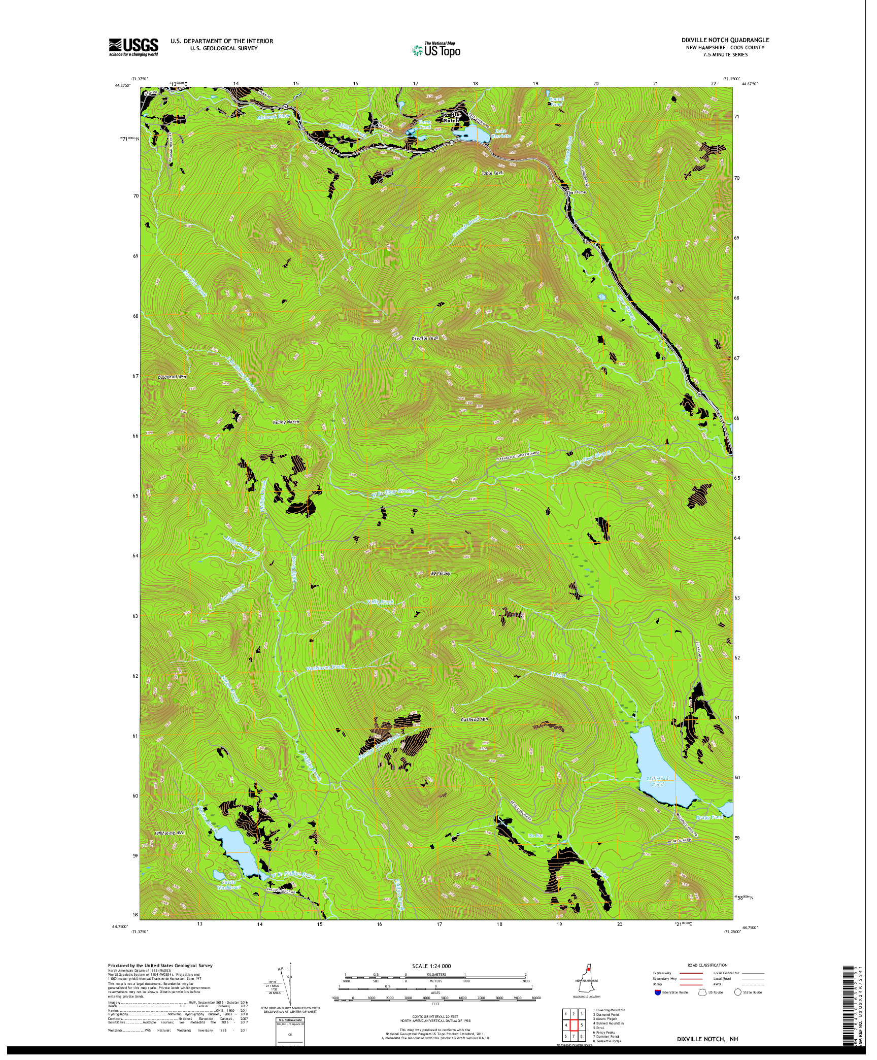 USGS US TOPO 7.5-MINUTE MAP FOR DIXVILLE NOTCH, NH 2018