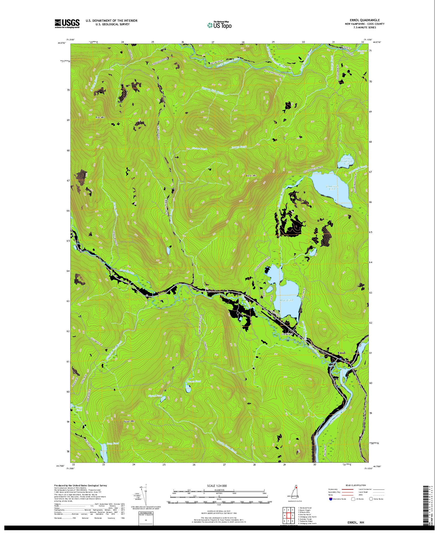 USGS US TOPO 7.5-MINUTE MAP FOR ERROL, NH 2018