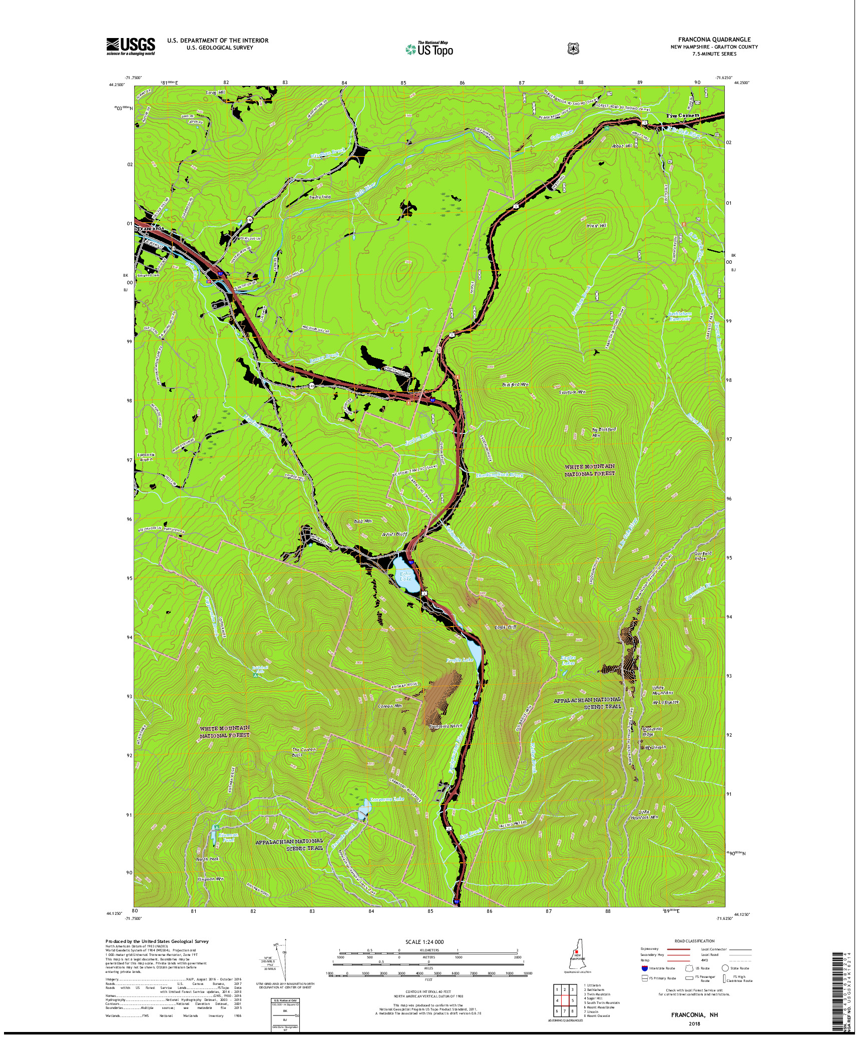 USGS US TOPO 7.5-MINUTE MAP FOR FRANCONIA, NH 2018