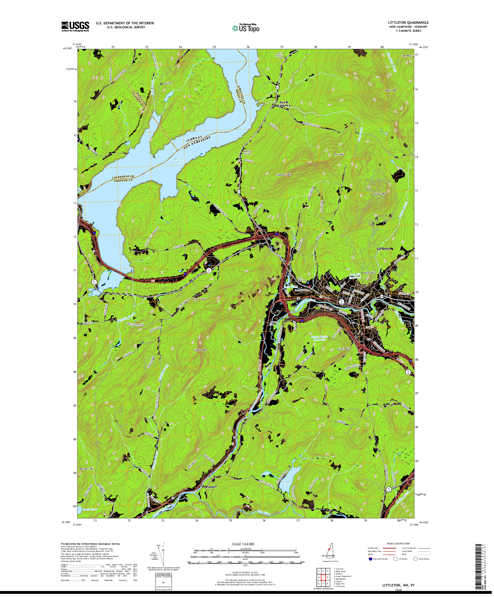 USGS US TOPO 7.5-MINUTE MAP FOR LITTLETON, NH,VT 2018