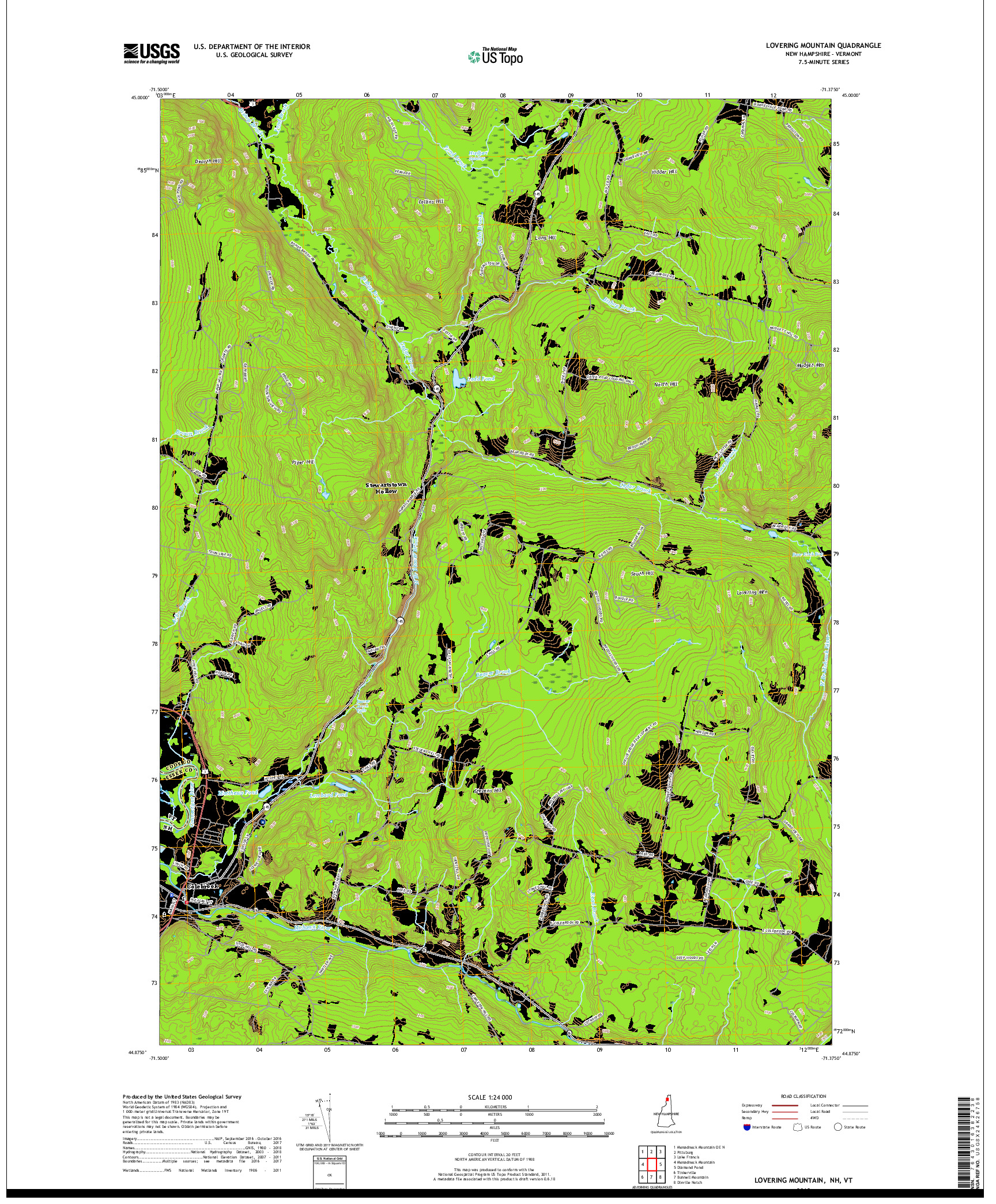 USGS US TOPO 7.5-MINUTE MAP FOR LOVERING MOUNTAIN, NH,VT 2018