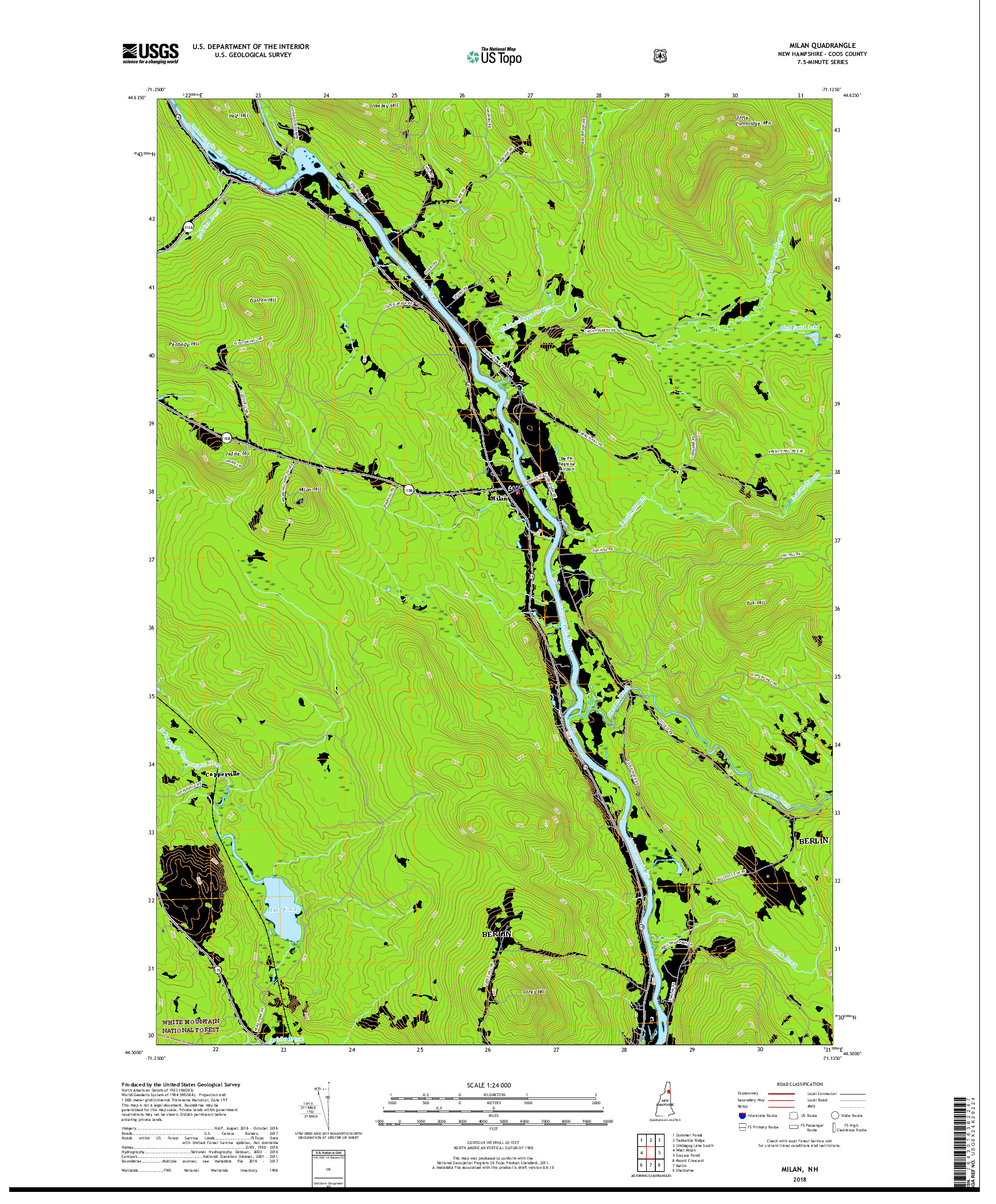 USGS US TOPO 7.5-MINUTE MAP FOR MILAN, NH 2018