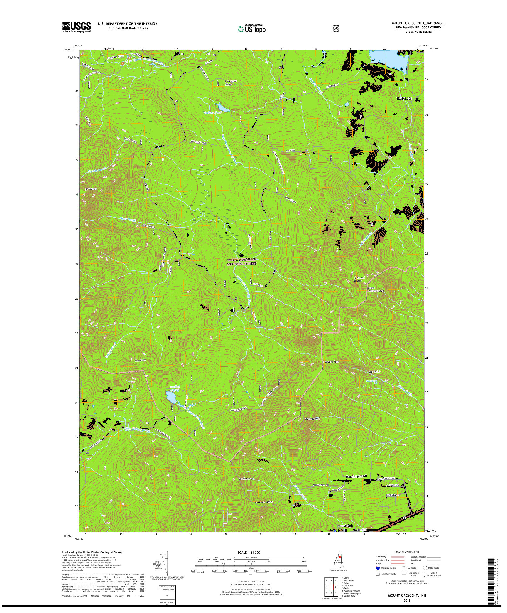 USGS US TOPO 7.5-MINUTE MAP FOR MOUNT CRESCENT, NH 2018