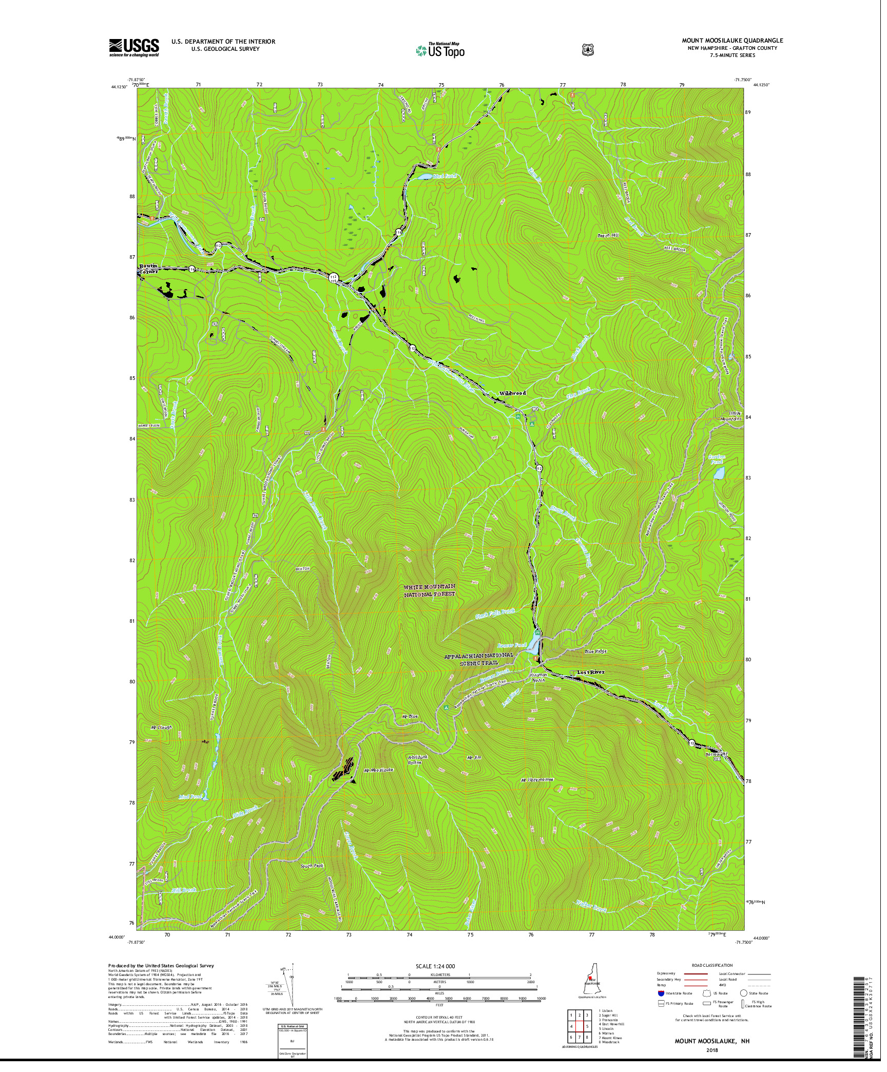 USGS US TOPO 7.5-MINUTE MAP FOR MOUNT MOOSILAUKE, NH 2018