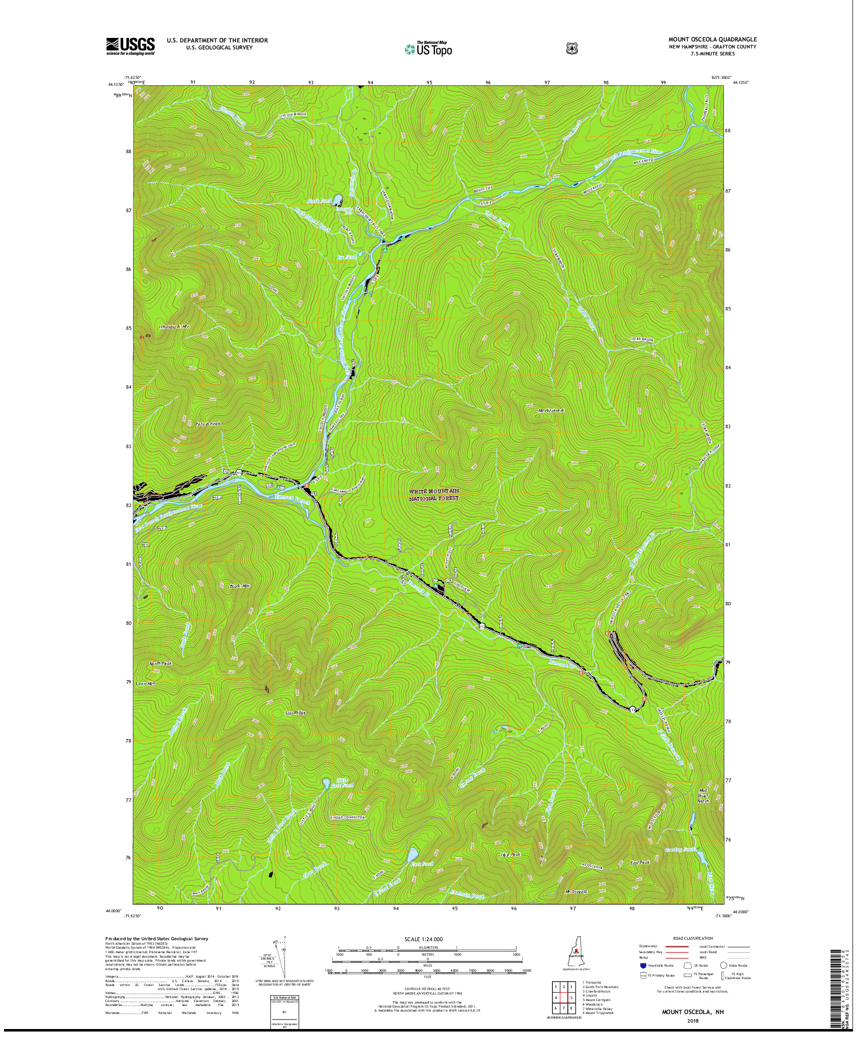 USGS US TOPO 7.5-MINUTE MAP FOR MOUNT OSCEOLA, NH 2018