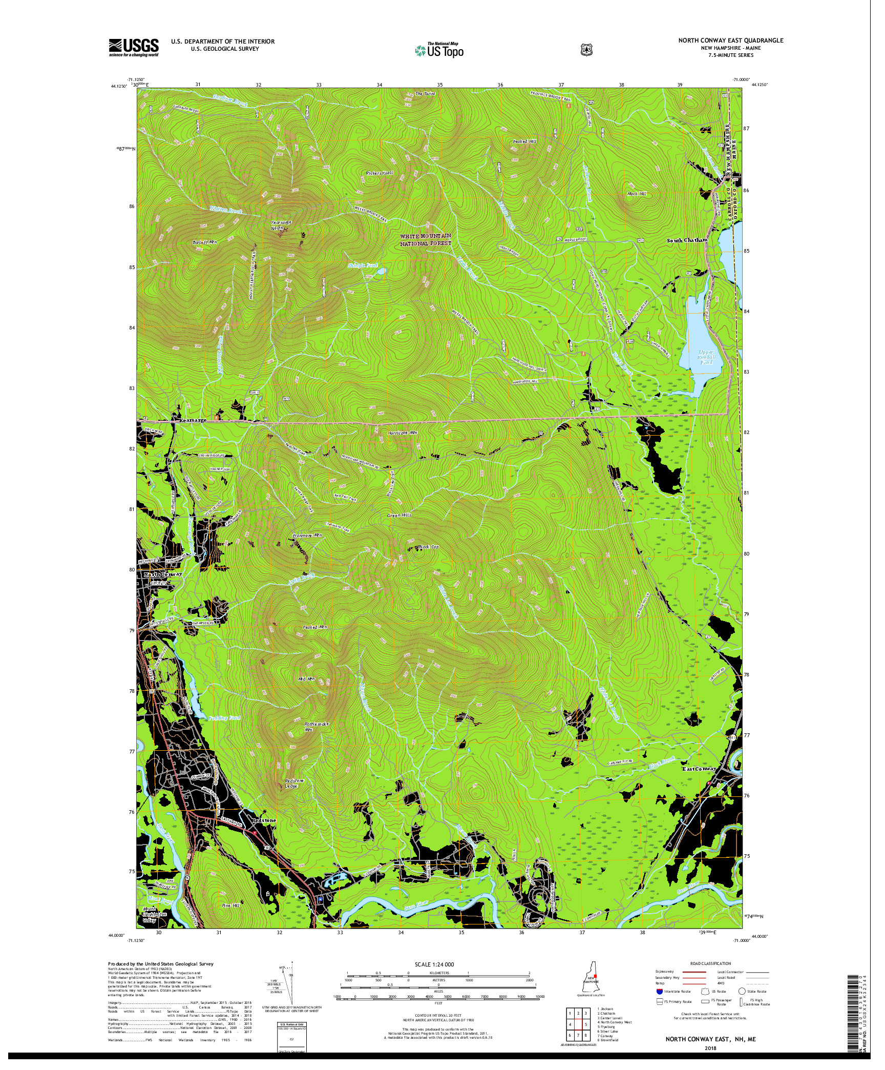 USGS US TOPO 7.5-MINUTE MAP FOR NORTH CONWAY EAST, NH,ME 2018