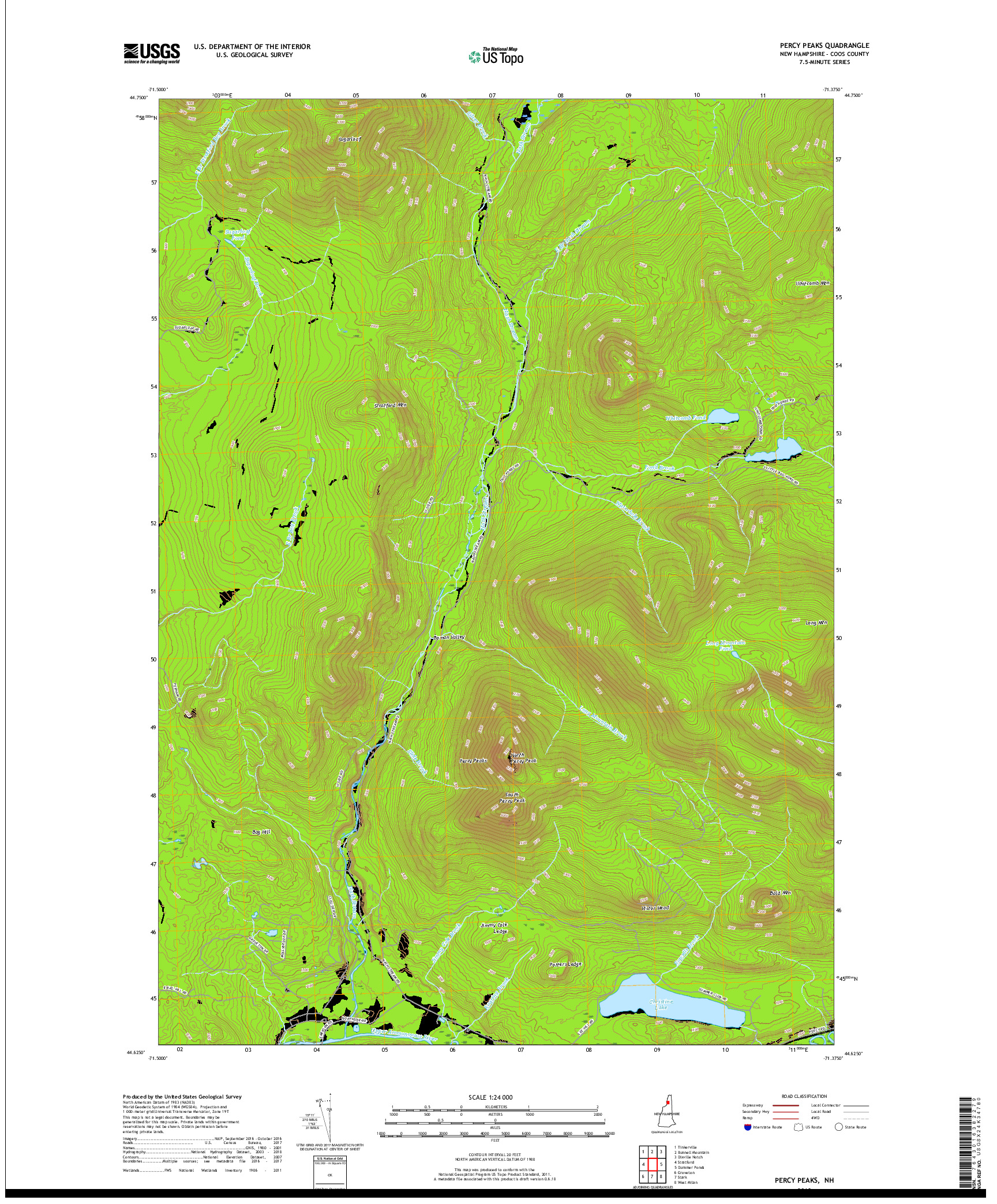 USGS US TOPO 7.5-MINUTE MAP FOR PERCY PEAKS, NH 2018