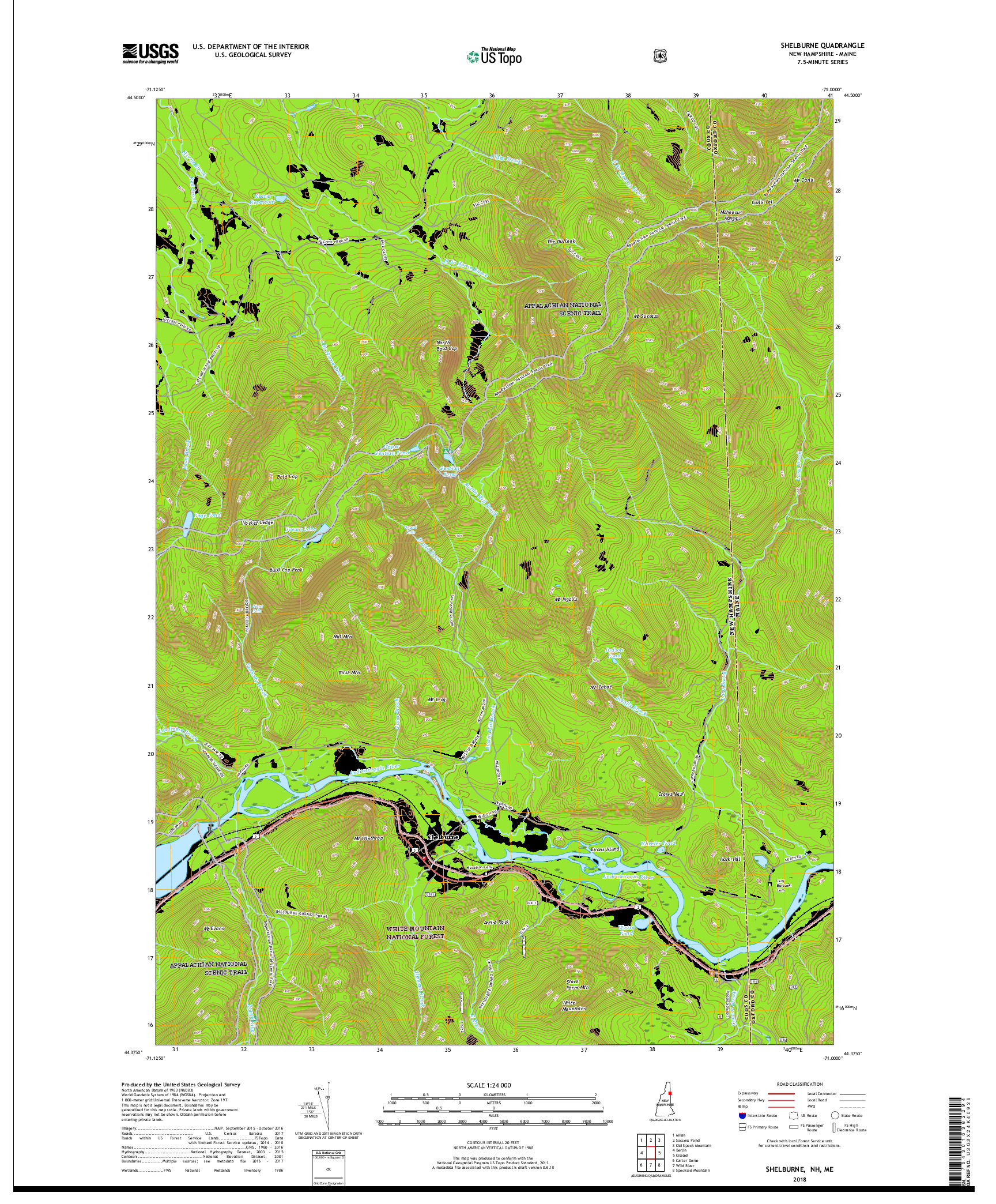 USGS US TOPO 7.5-MINUTE MAP FOR SHELBURNE, NH,ME 2018