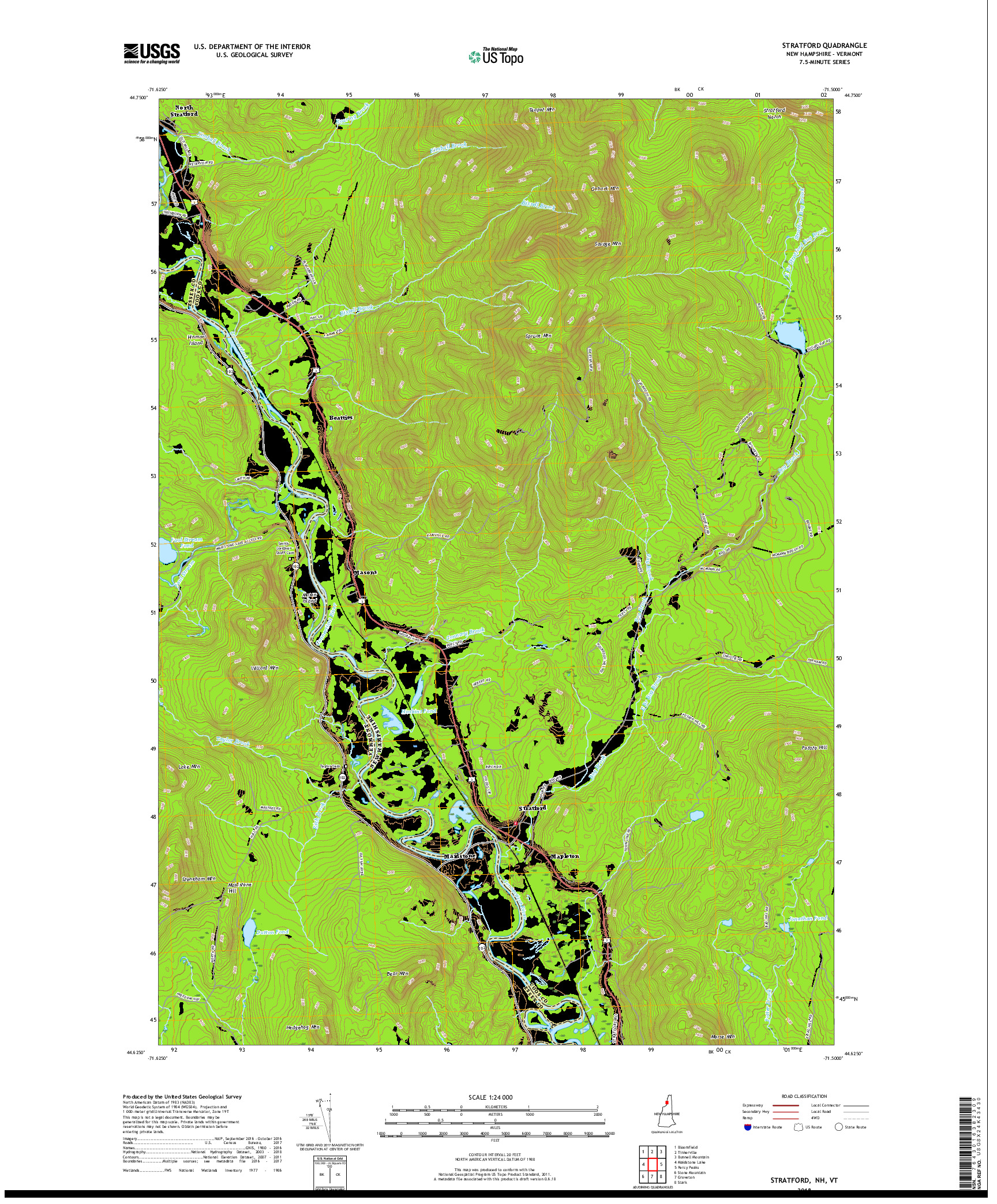 USGS US TOPO 7.5-MINUTE MAP FOR STRATFORD, NH,VT 2018