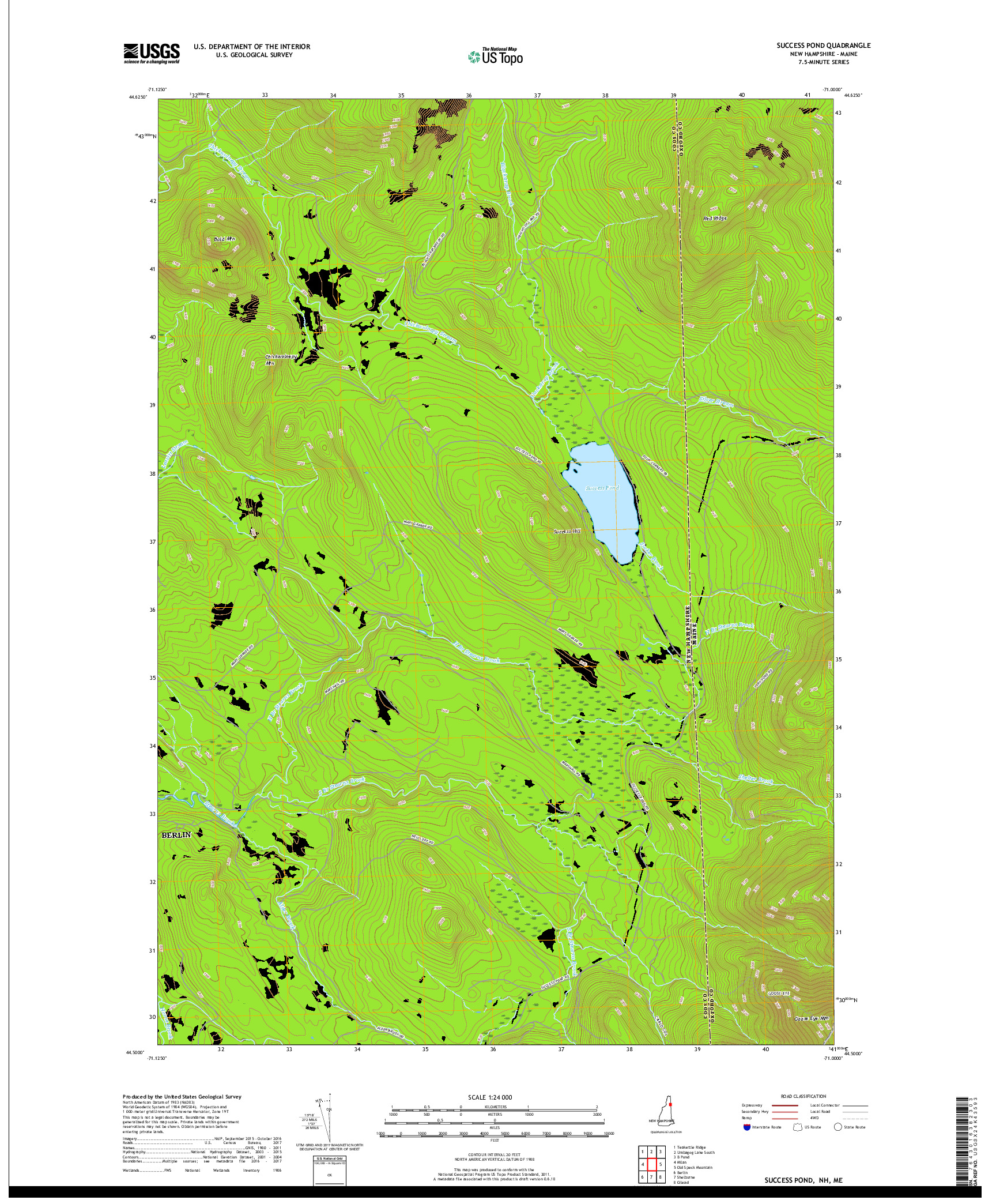 USGS US TOPO 7.5-MINUTE MAP FOR SUCCESS POND, NH,ME 2018