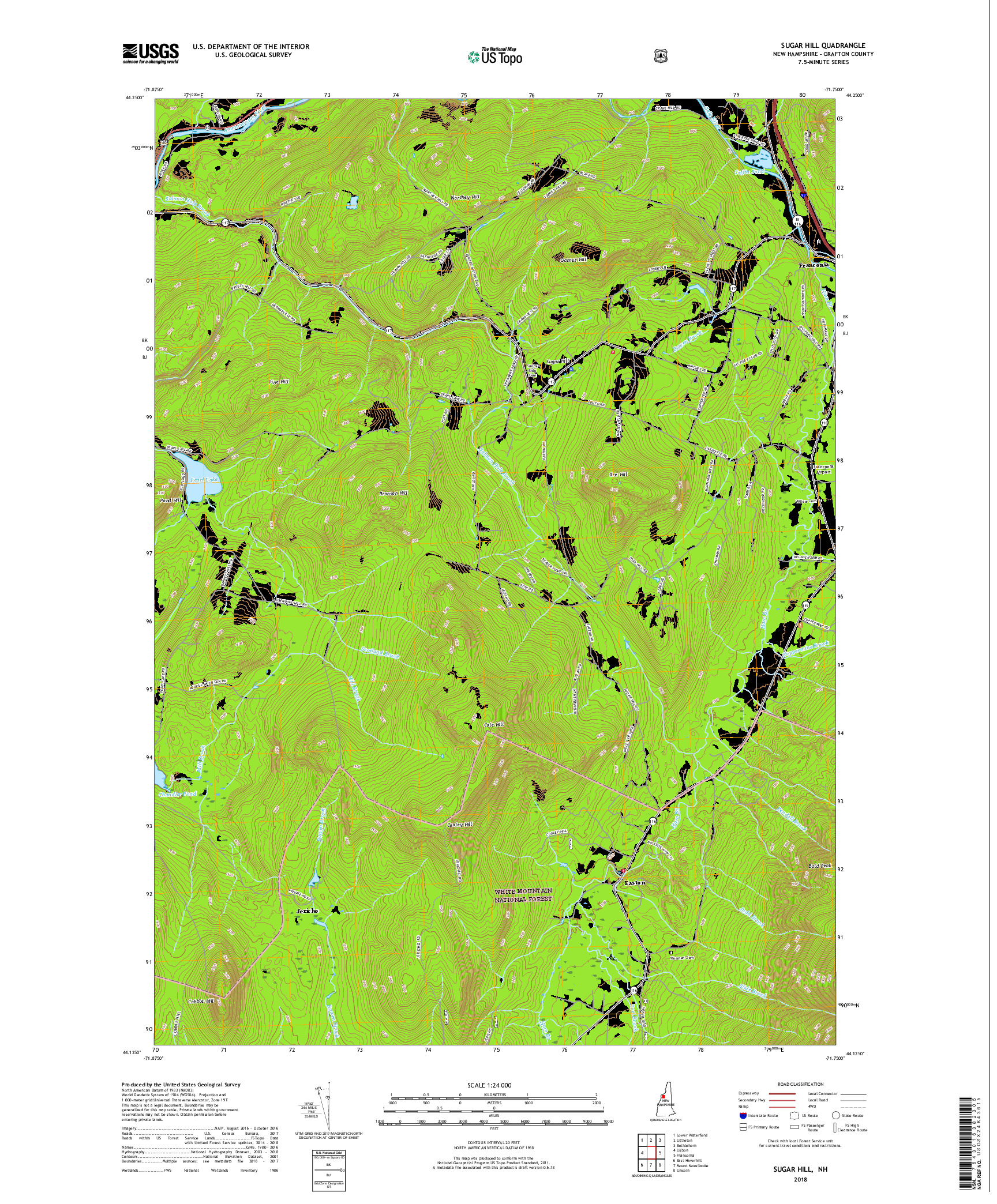 USGS US TOPO 7.5-MINUTE MAP FOR SUGAR HILL, NH 2018