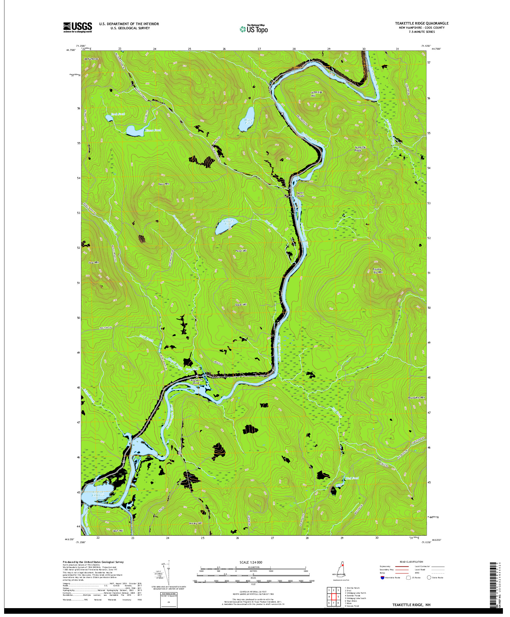 USGS US TOPO 7.5-MINUTE MAP FOR TEAKETTLE RIDGE, NH 2018