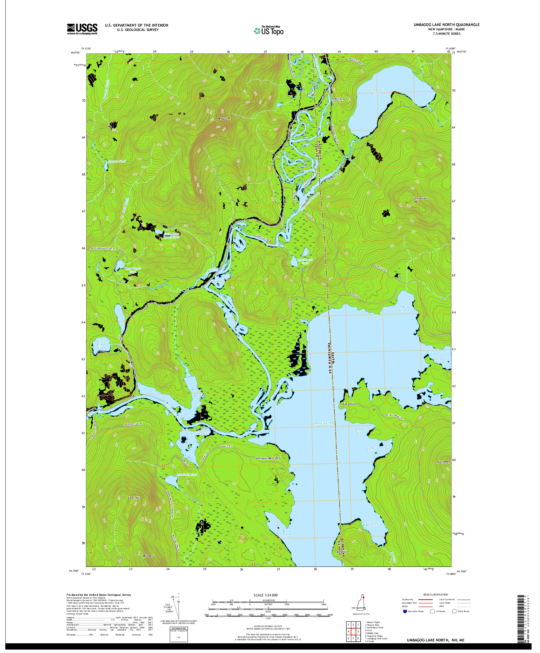 USGS US TOPO 7.5-MINUTE MAP FOR UMBAGOG LAKE NORTH, NH,ME 2018