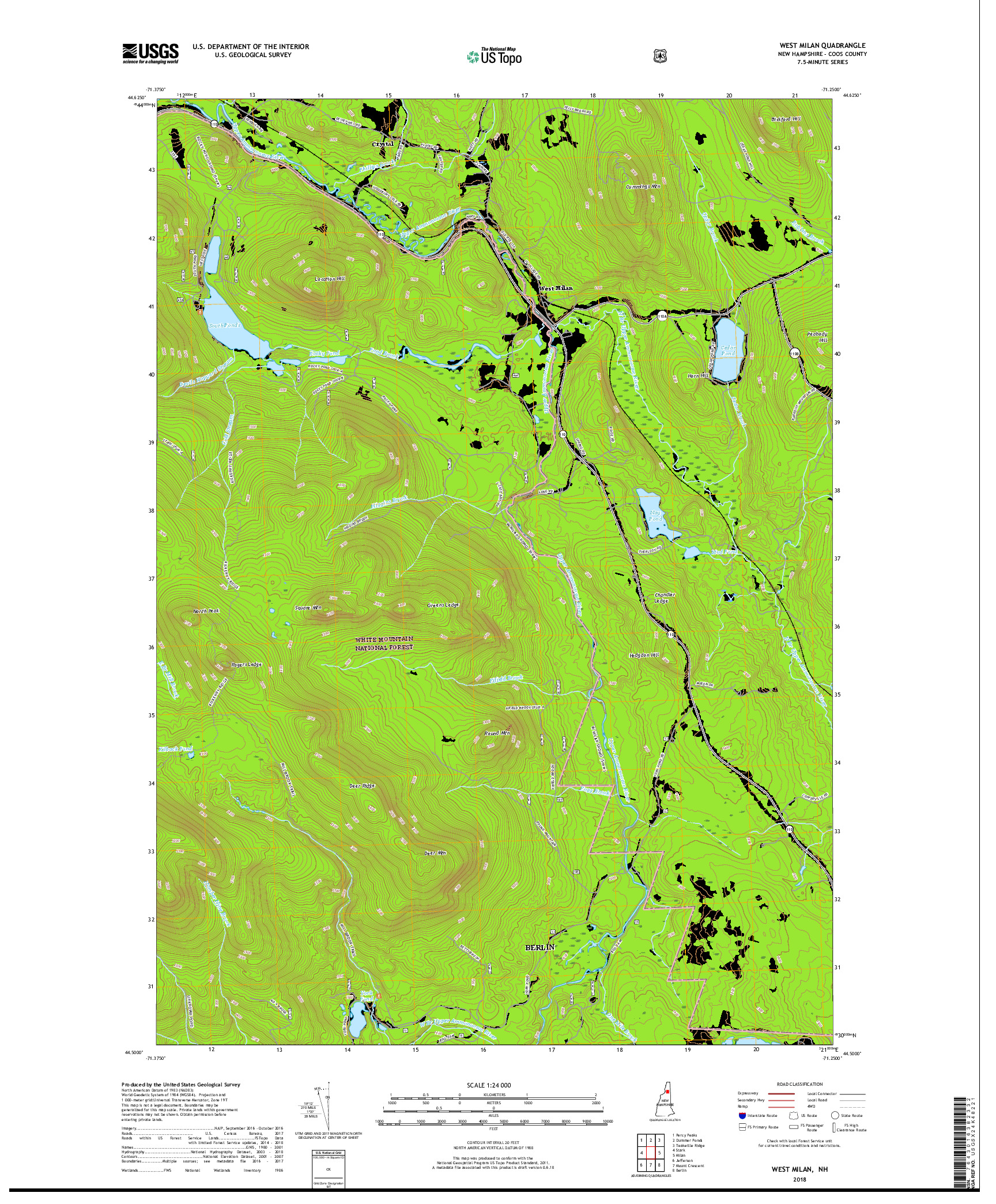 USGS US TOPO 7.5-MINUTE MAP FOR WEST MILAN, NH 2018
