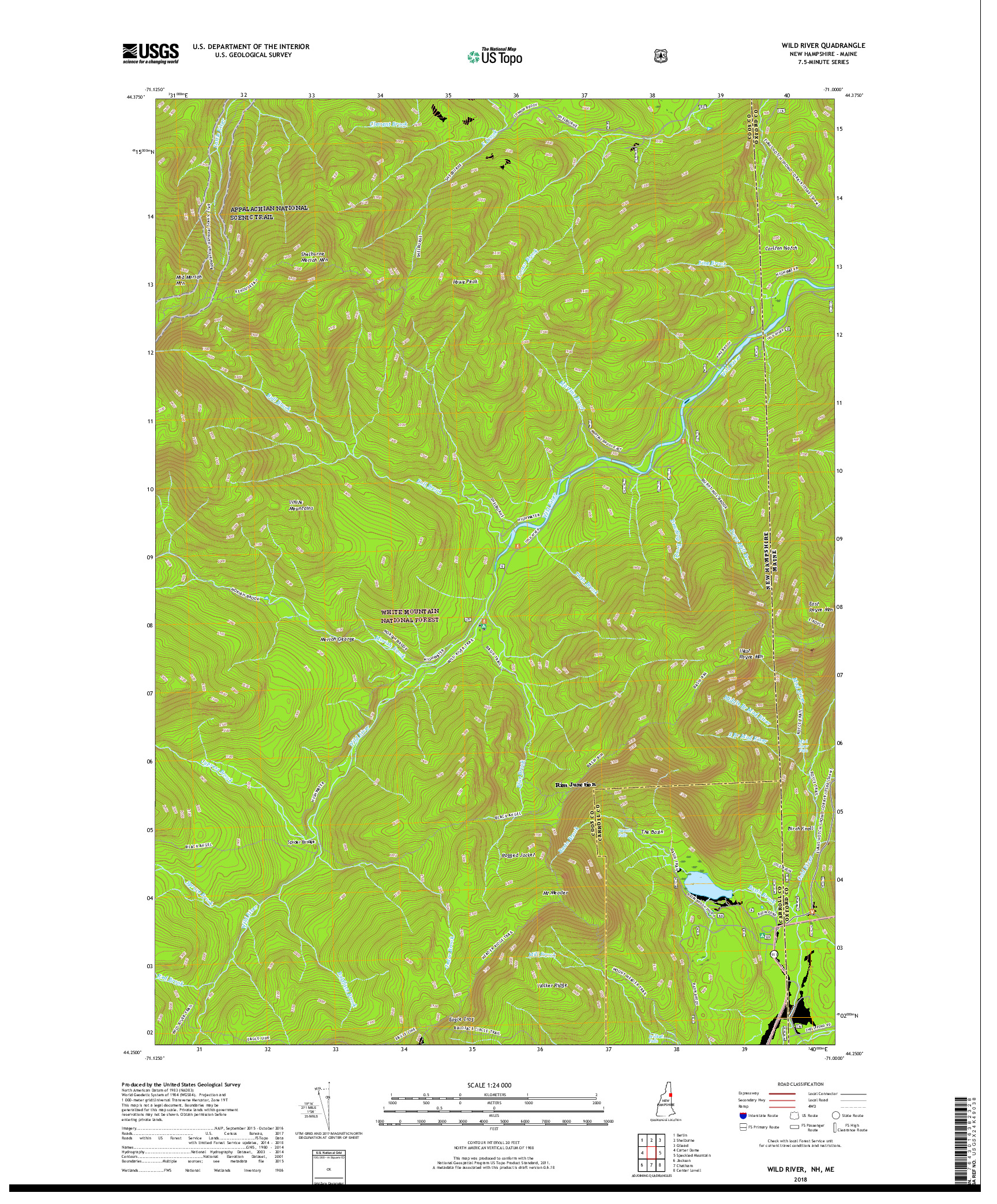 USGS US TOPO 7.5-MINUTE MAP FOR WILD RIVER, NH,ME 2018