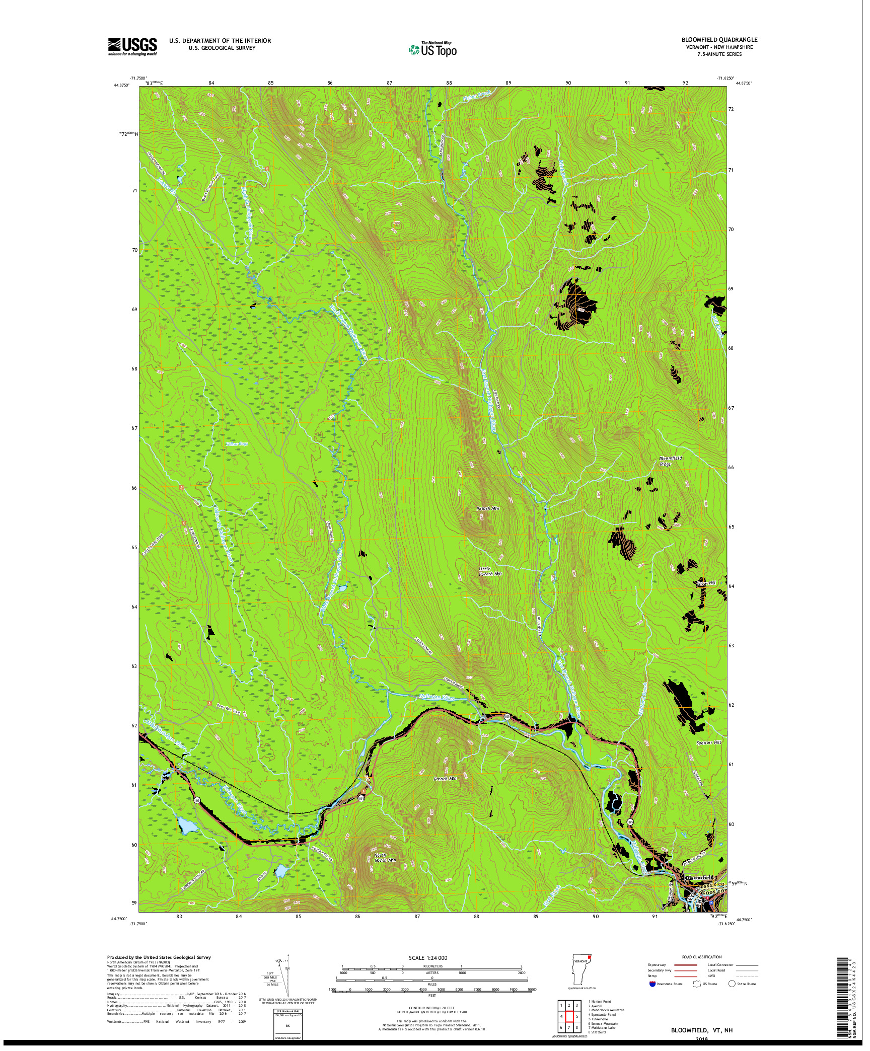 USGS US TOPO 7.5-MINUTE MAP FOR BLOOMFIELD, VT,NH 2018