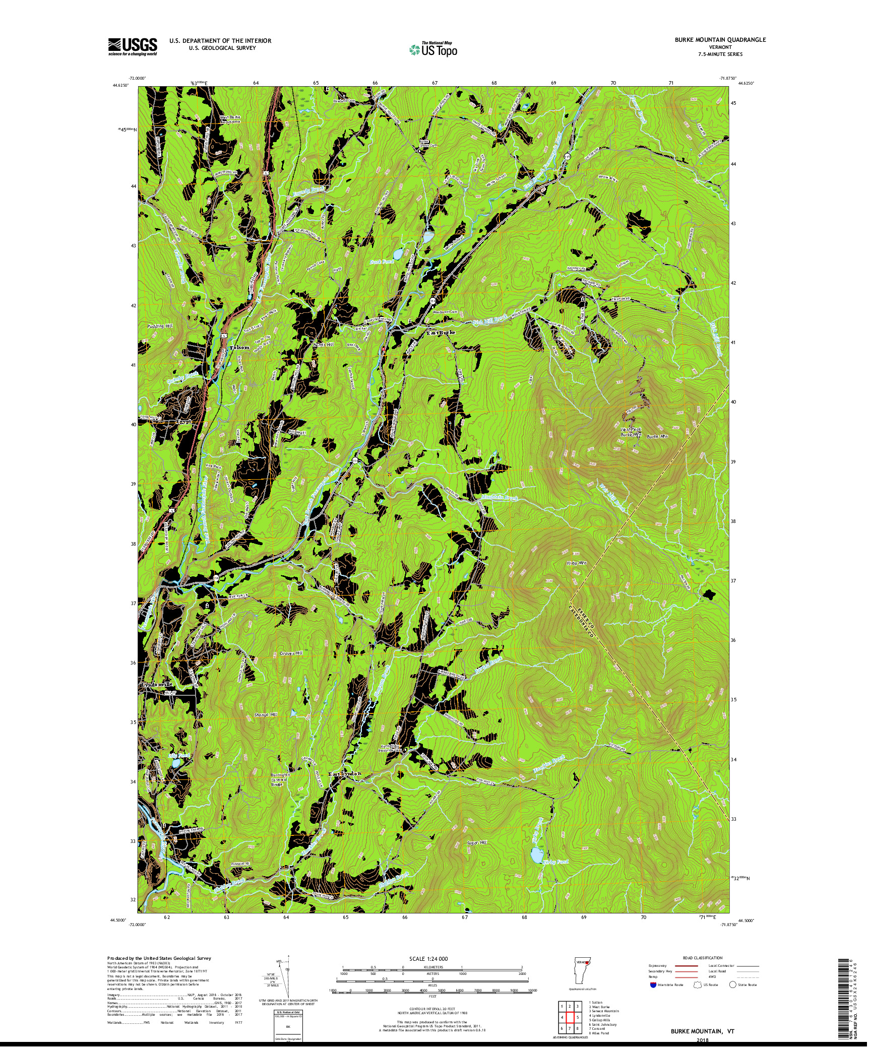 USGS US TOPO 7.5-MINUTE MAP FOR BURKE MOUNTAIN, VT 2018