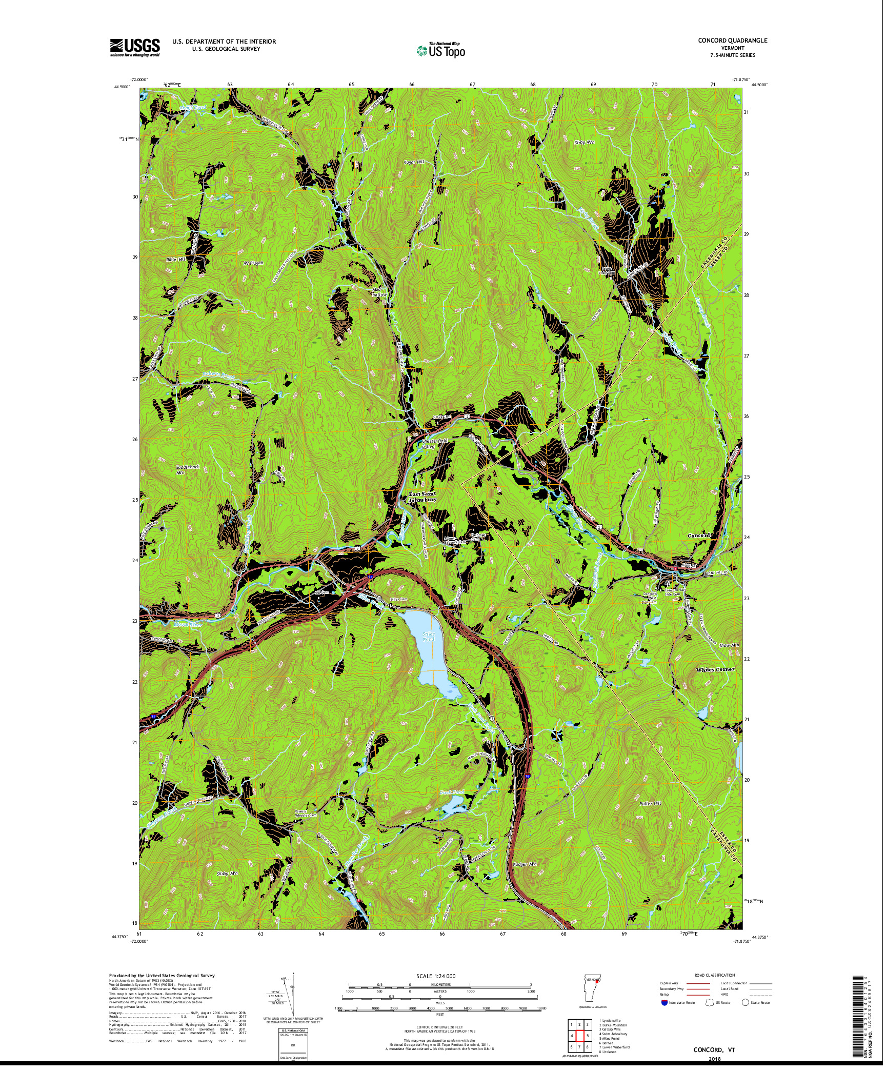 USGS US TOPO 7.5-MINUTE MAP FOR CONCORD, VT 2018