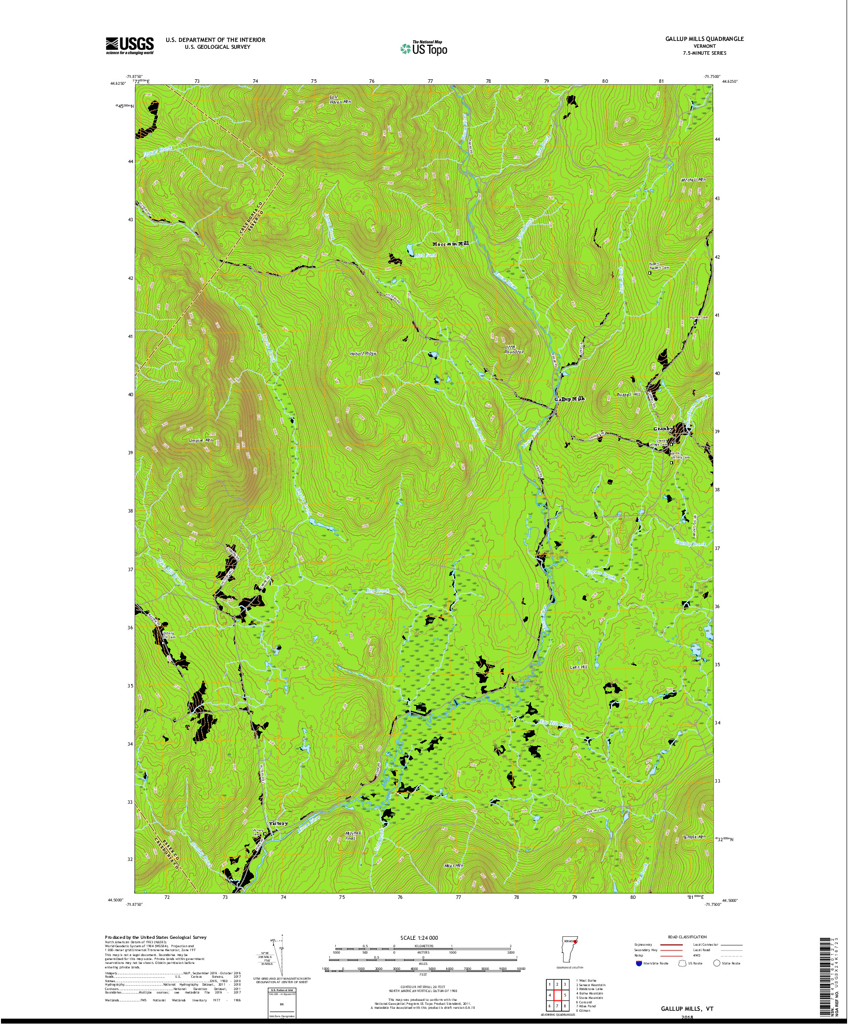 USGS US TOPO 7.5-MINUTE MAP FOR GALLUP MILLS, VT 2018