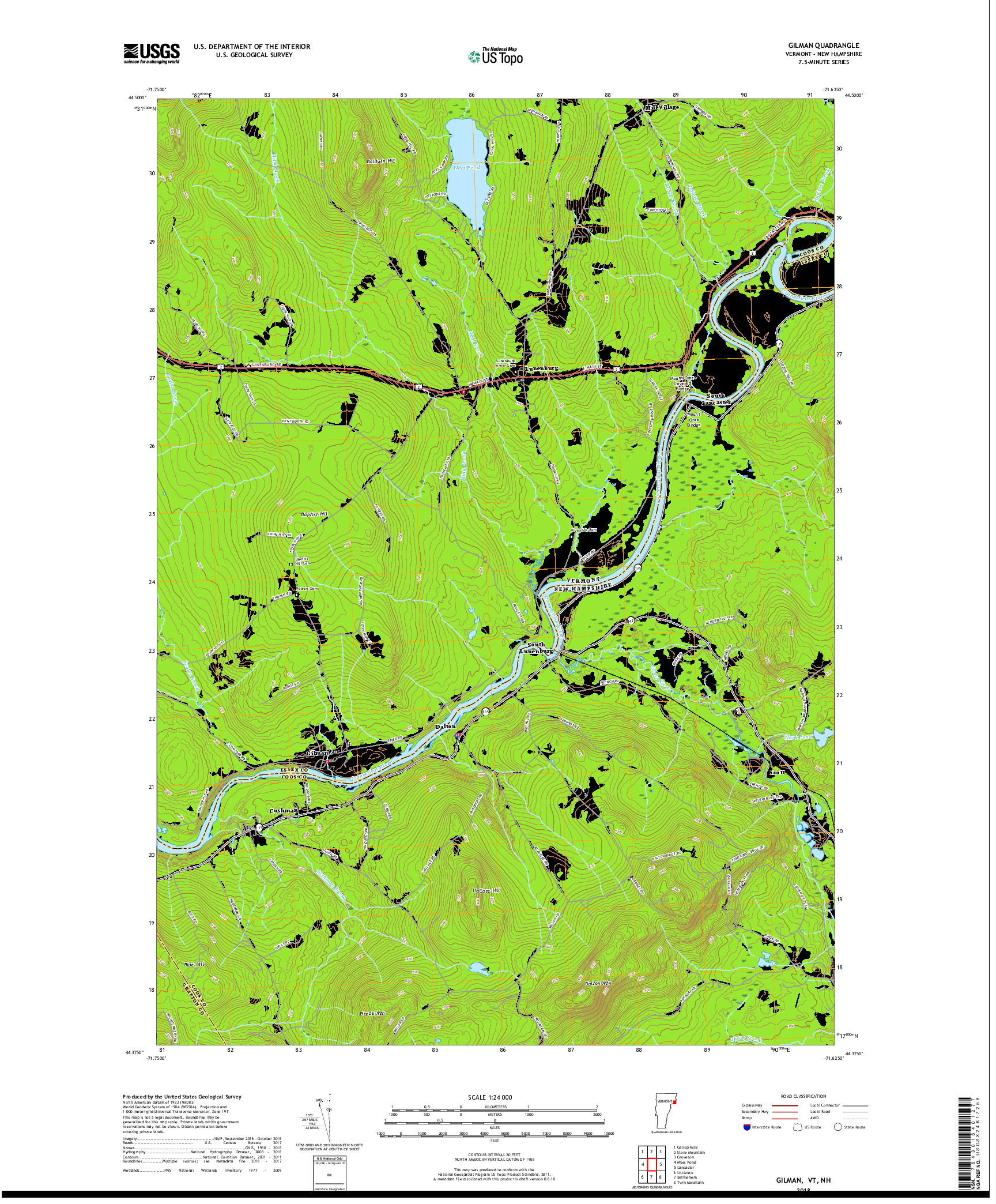 USGS US TOPO 7.5-MINUTE MAP FOR GILMAN, VT,NH 2018