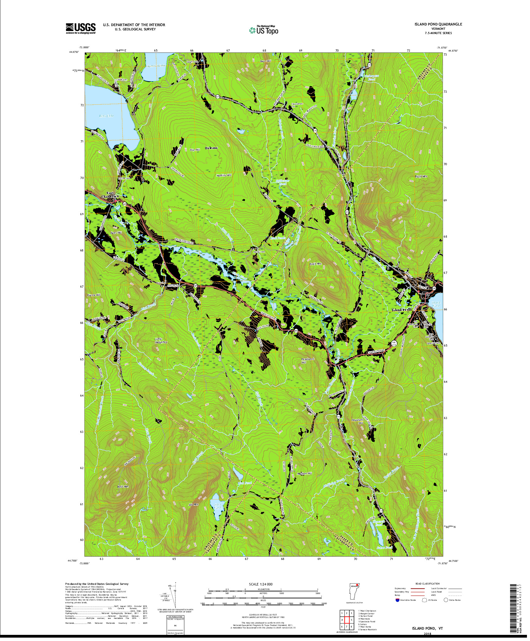 USGS US TOPO 7.5-MINUTE MAP FOR ISLAND POND, VT 2018