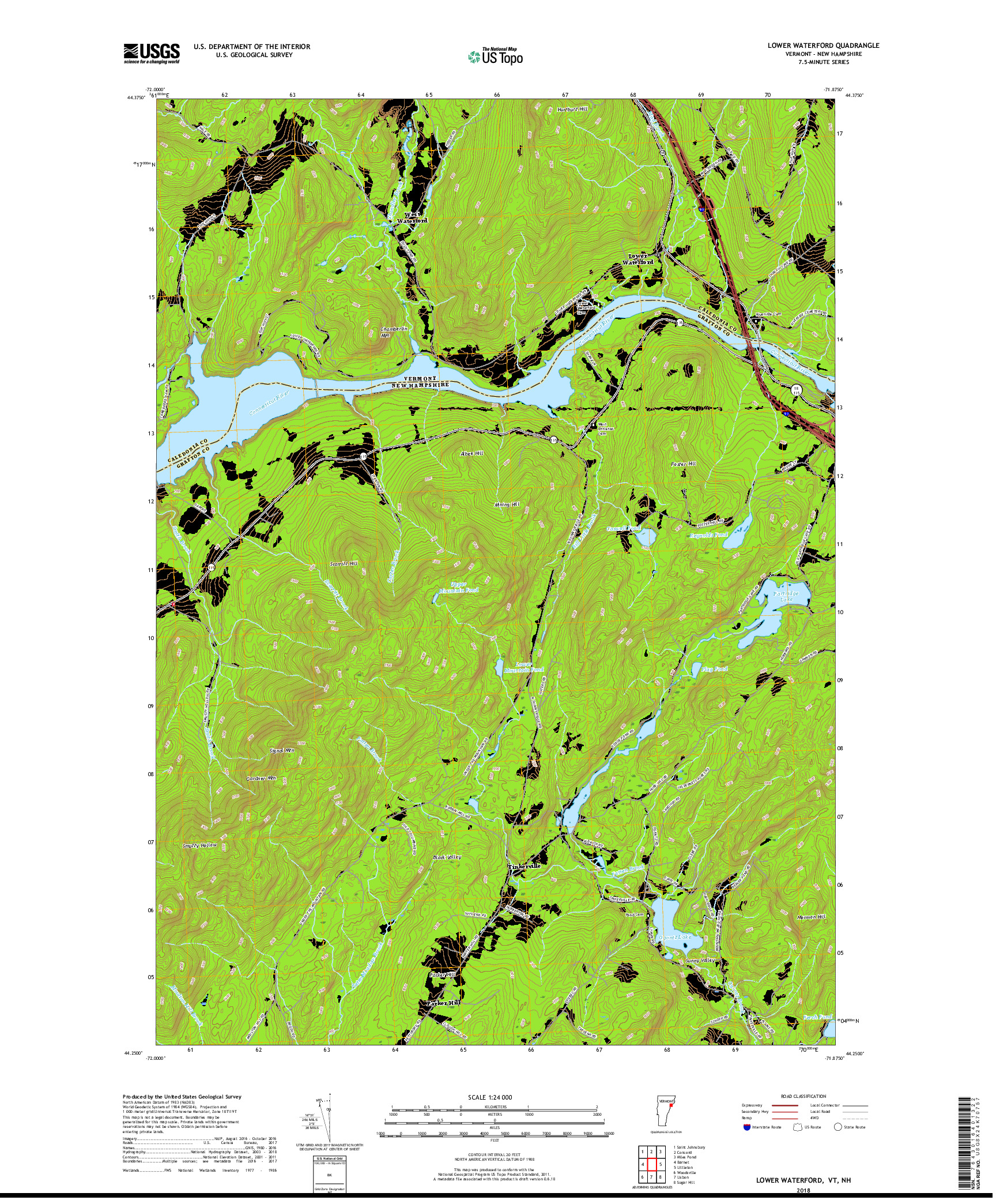 USGS US TOPO 7.5-MINUTE MAP FOR LOWER WATERFORD, VT,NH 2018