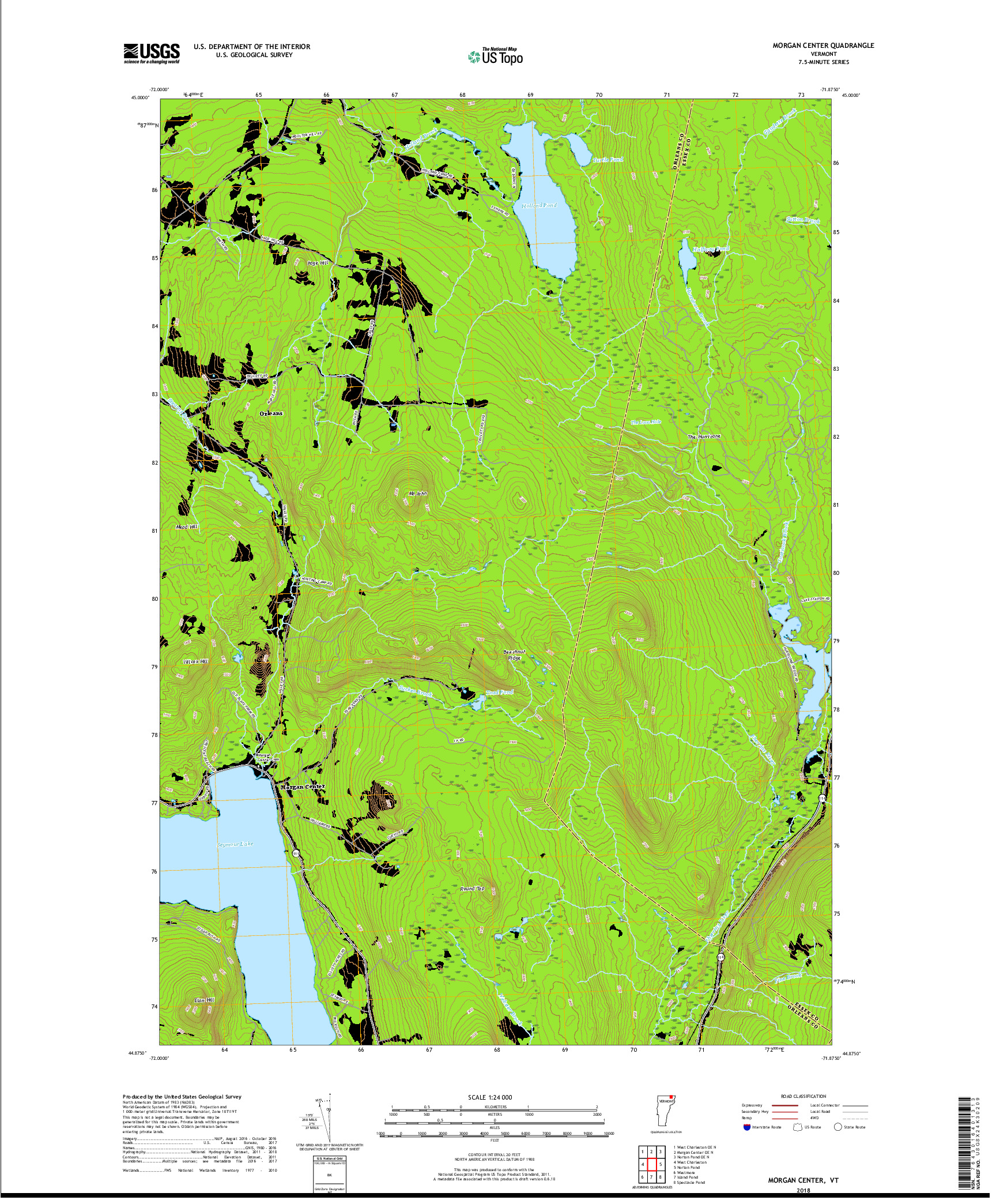 USGS US TOPO 7.5-MINUTE MAP FOR MORGAN CENTER, VT 2018