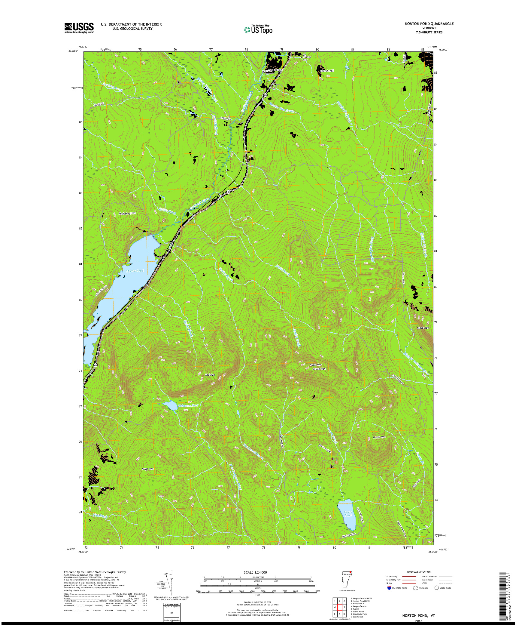 USGS US TOPO 7.5-MINUTE MAP FOR NORTON POND, VT 2018
