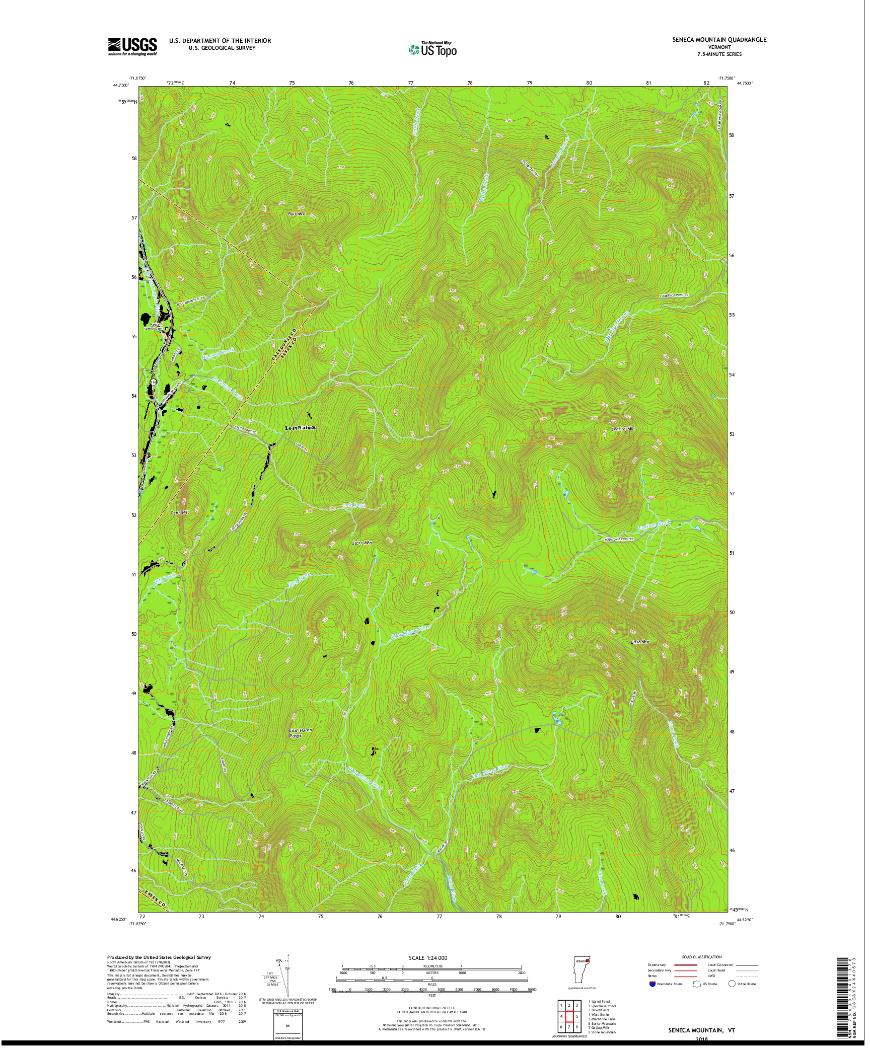 USGS US TOPO 7.5-MINUTE MAP FOR SENECA MOUNTAIN, VT 2018