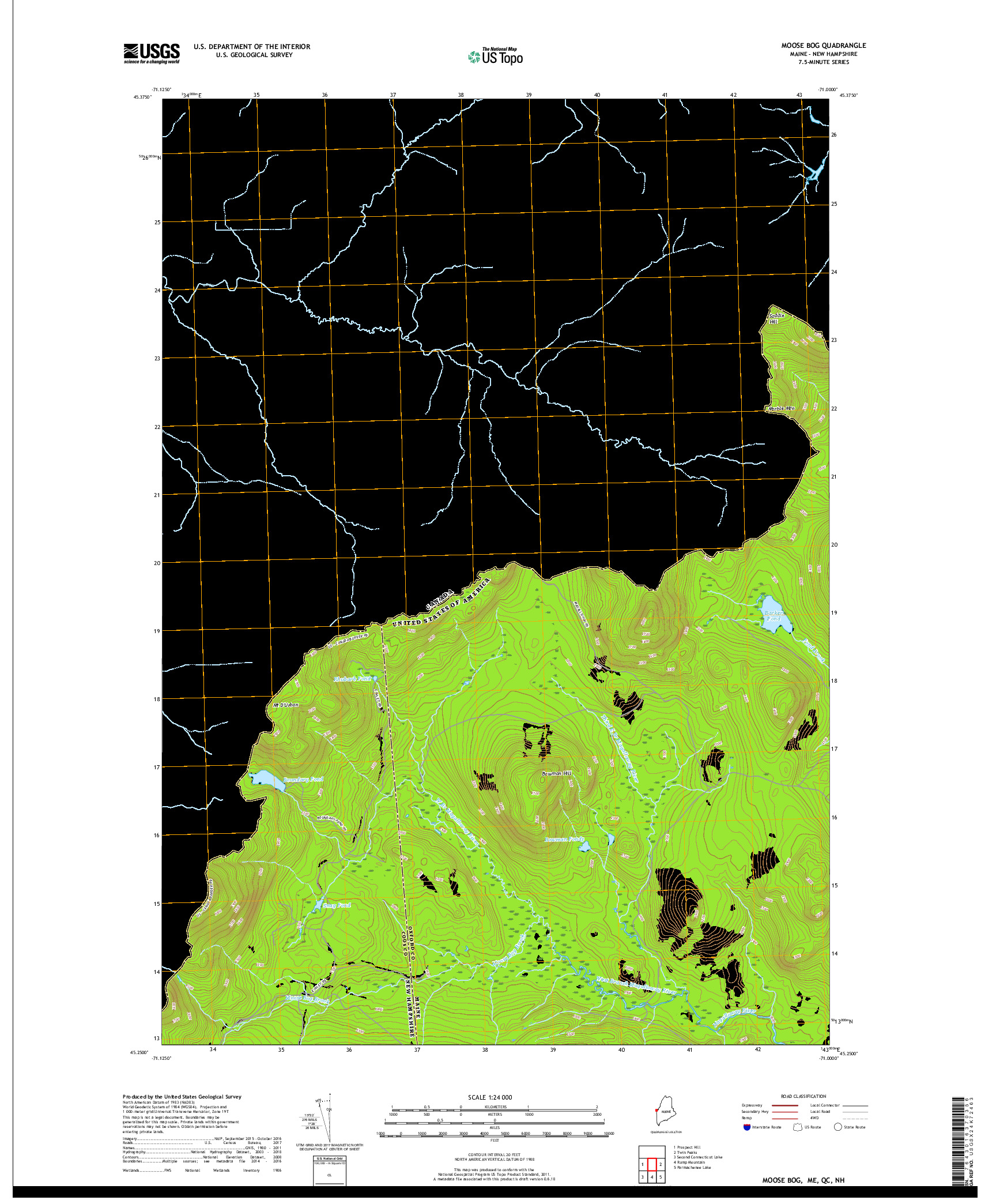USGS US TOPO 7.5-MINUTE MAP FOR MOOSE BOG, ME,QC,NH 2018