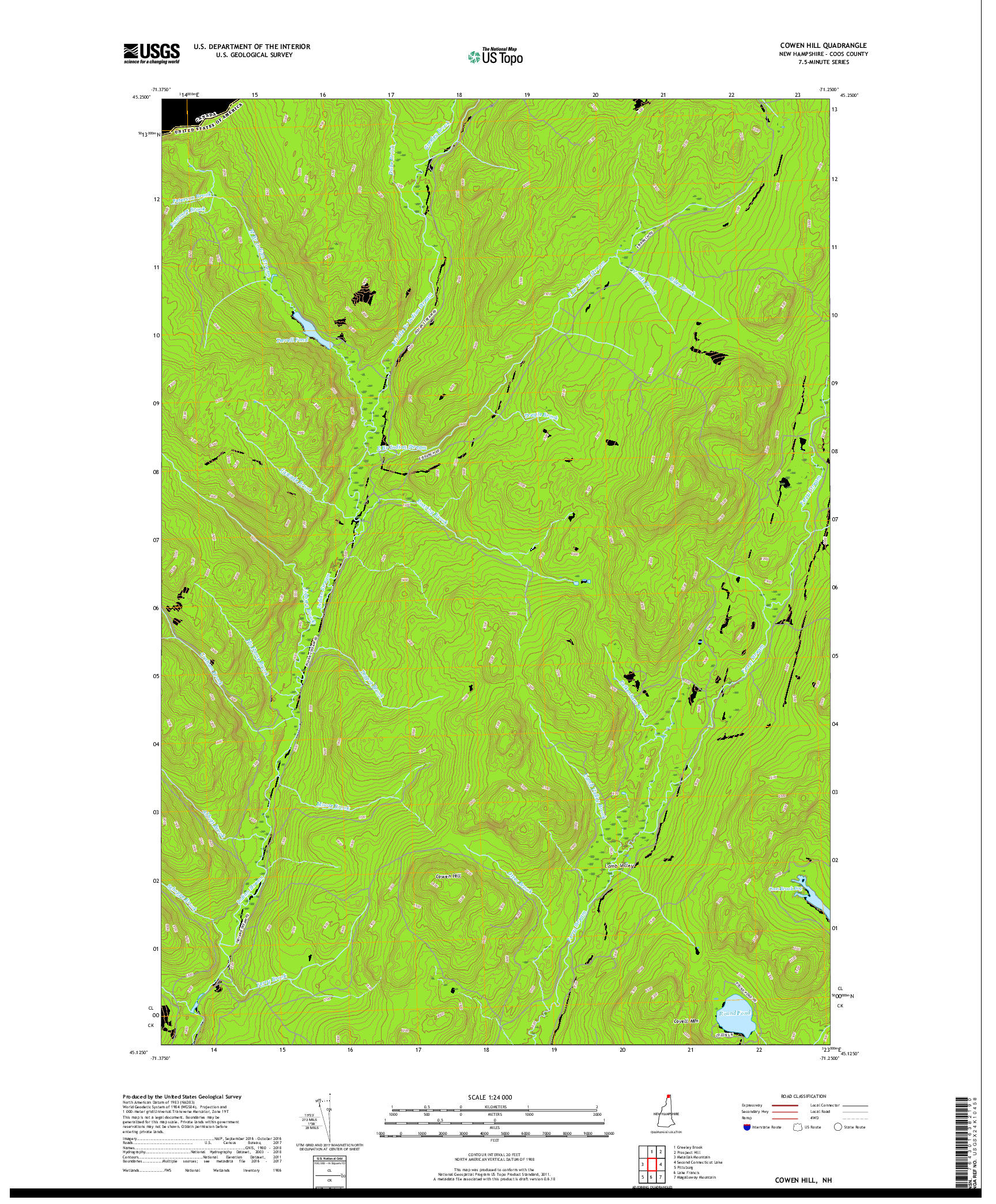 USGS US TOPO 7.5-MINUTE MAP FOR COWEN HILL, NH 2018