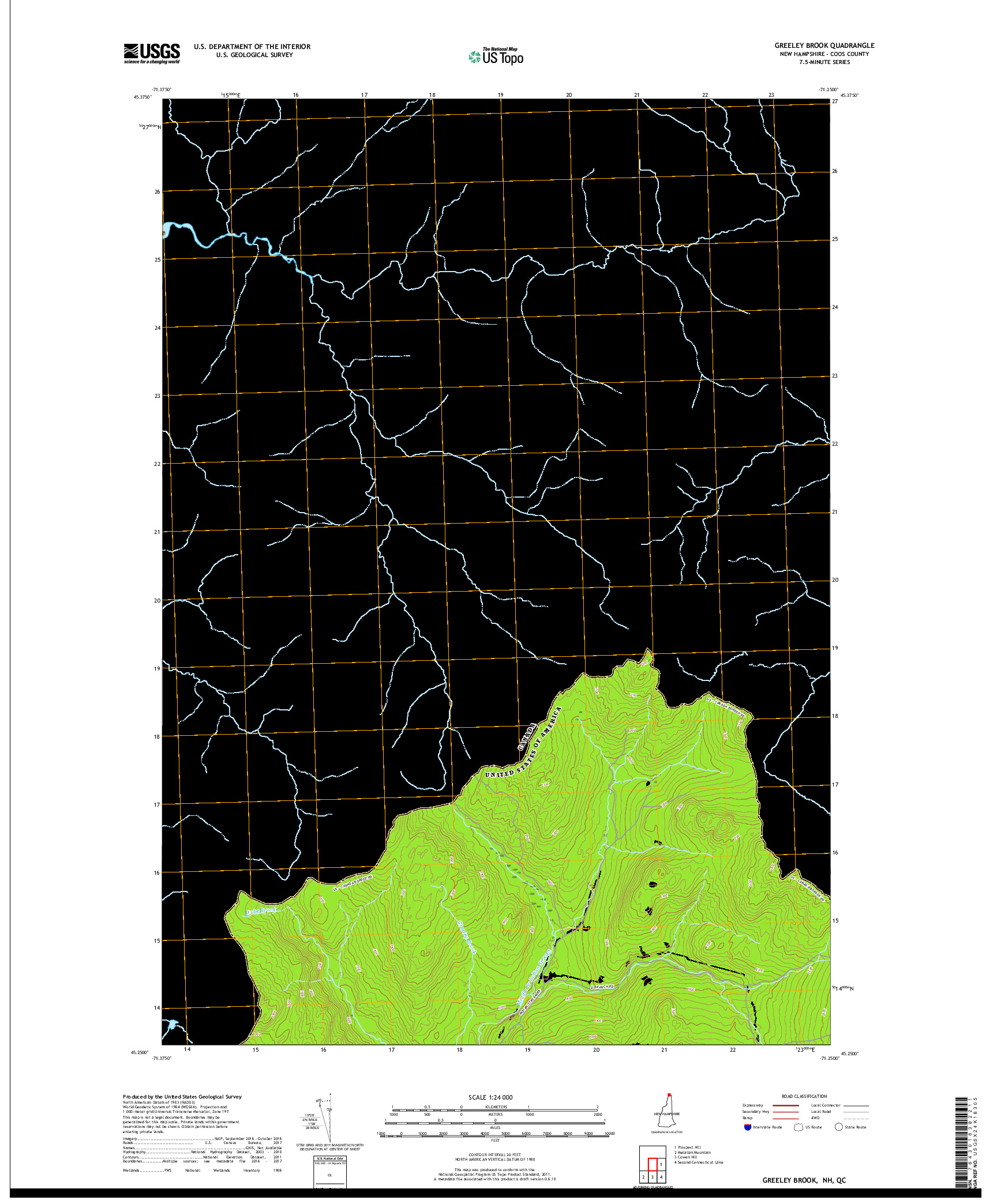 USGS US TOPO 7.5-MINUTE MAP FOR GREELEY BROOK, NH,QC 2018