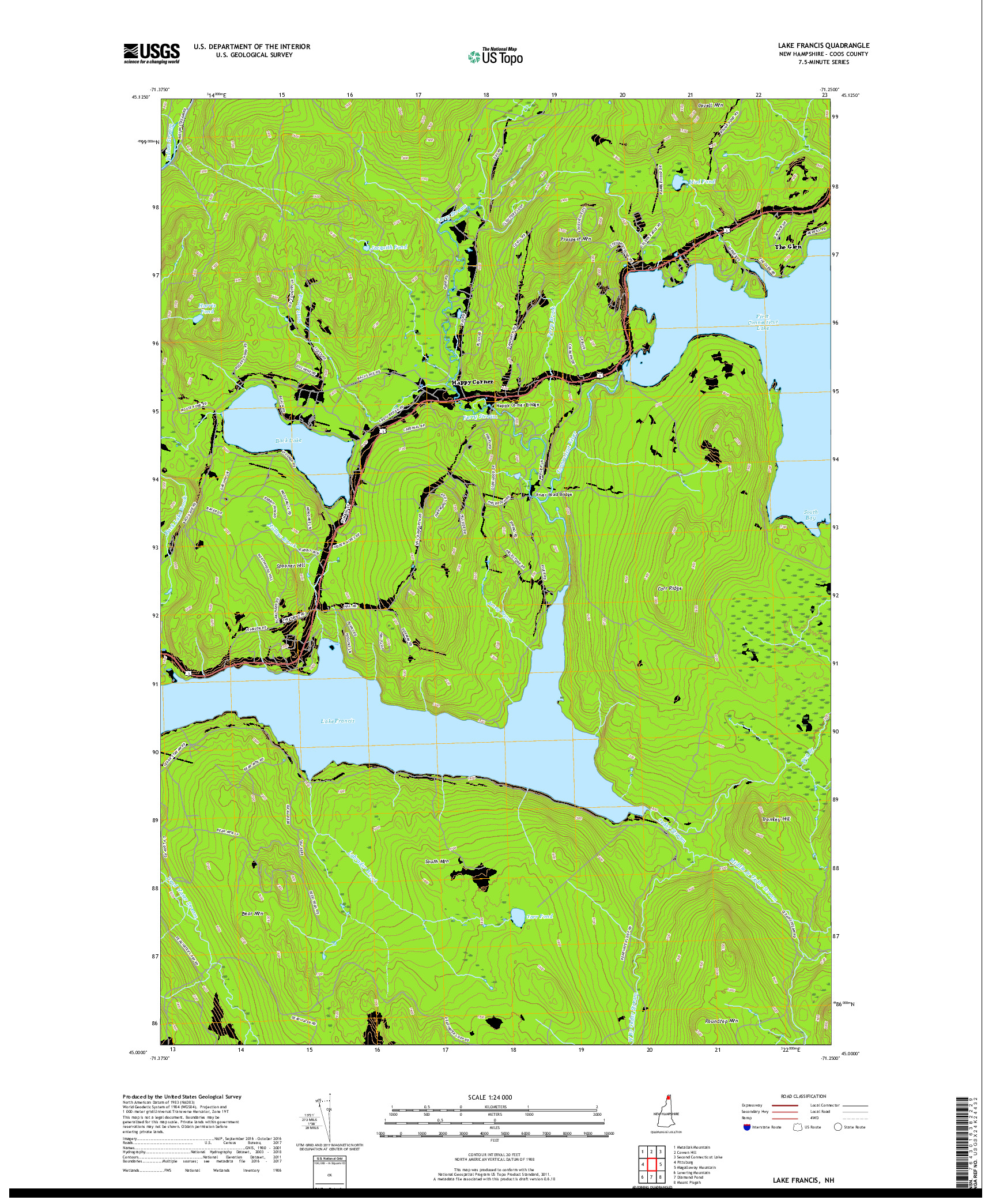USGS US TOPO 7.5-MINUTE MAP FOR LAKE FRANCIS, NH 2018