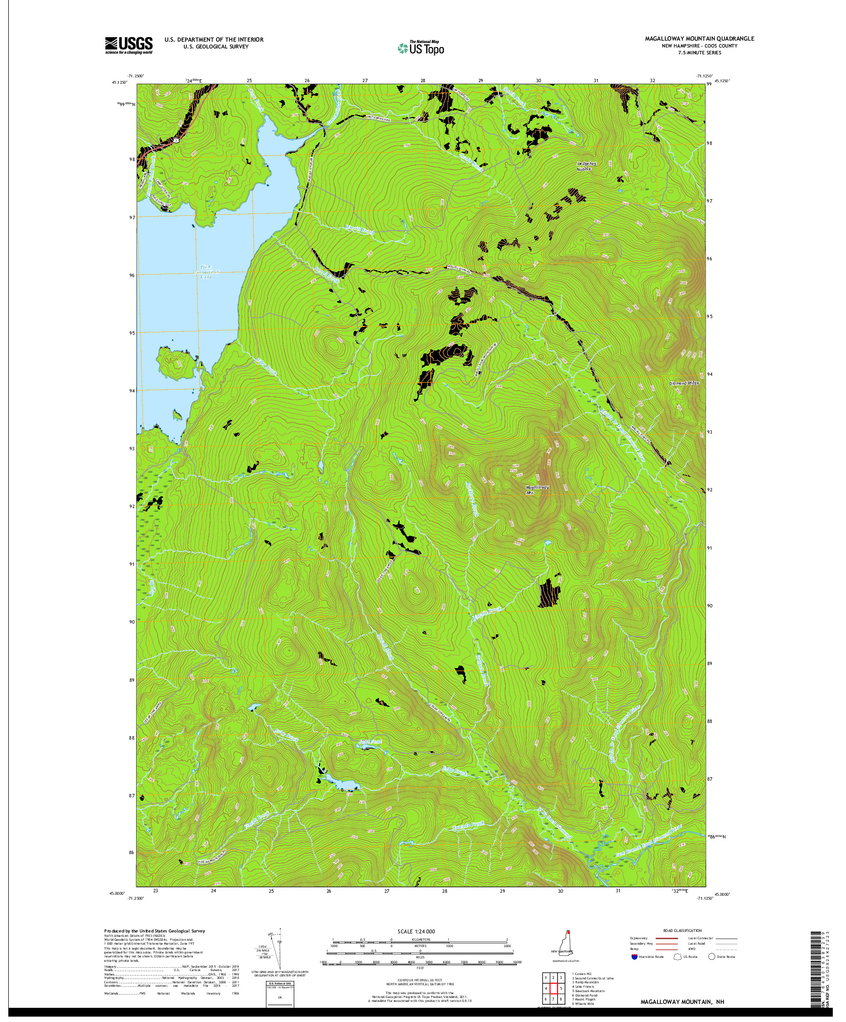 USGS US TOPO 7.5-MINUTE MAP FOR MAGALLOWAY MOUNTAIN, NH 2018
