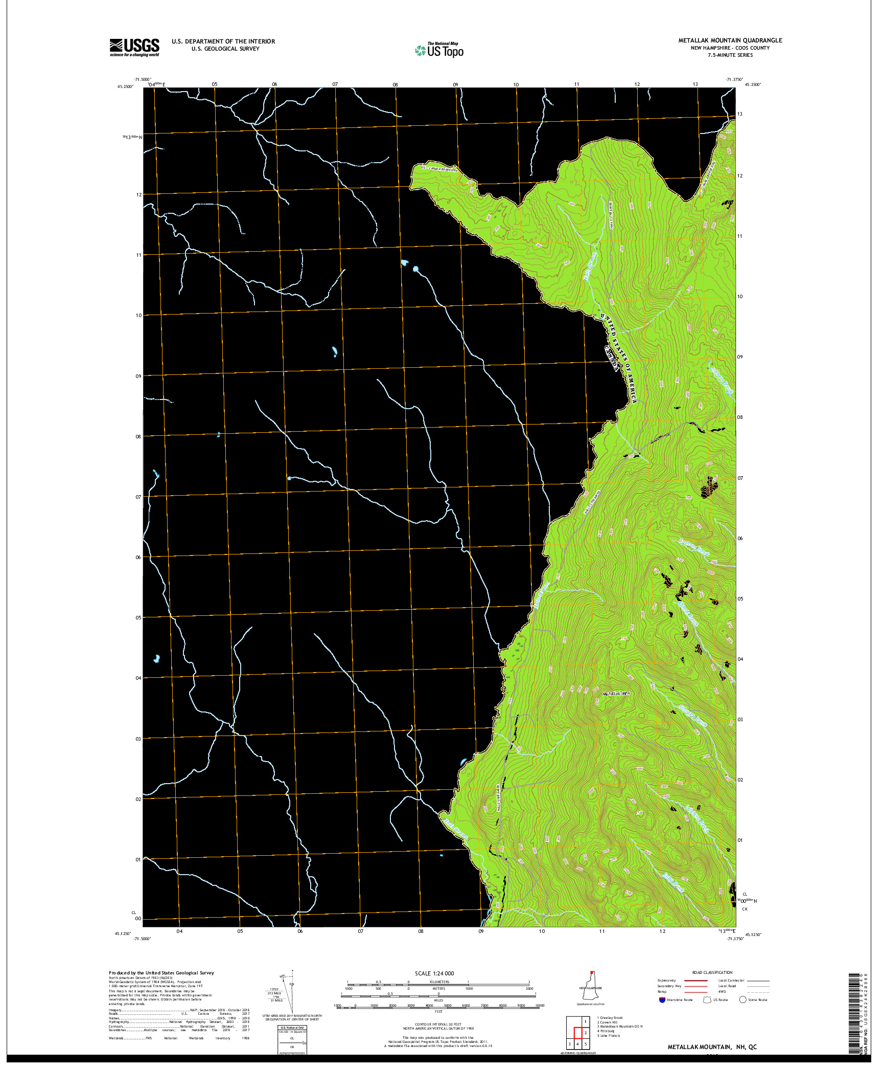 USGS US TOPO 7.5-MINUTE MAP FOR METALLAK MOUNTAIN, NH,QC 2018