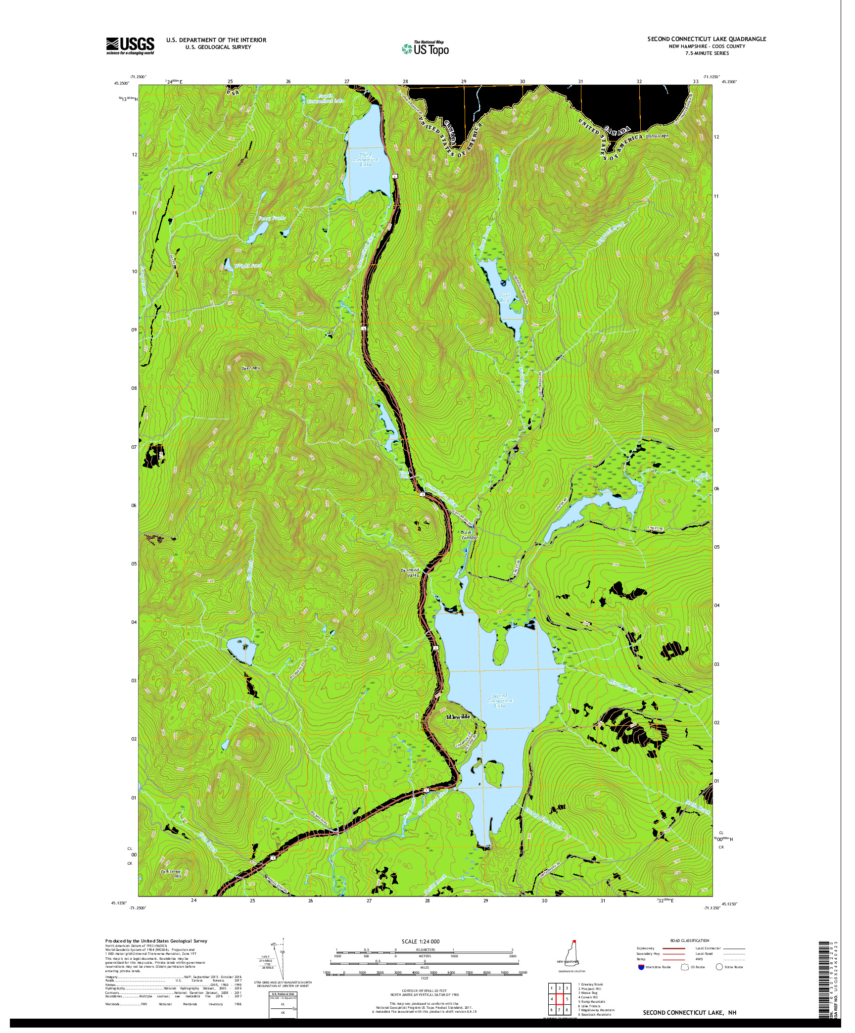 USGS US TOPO 7.5-MINUTE MAP FOR SECOND CONNECTICUT LAKE, NH 2018